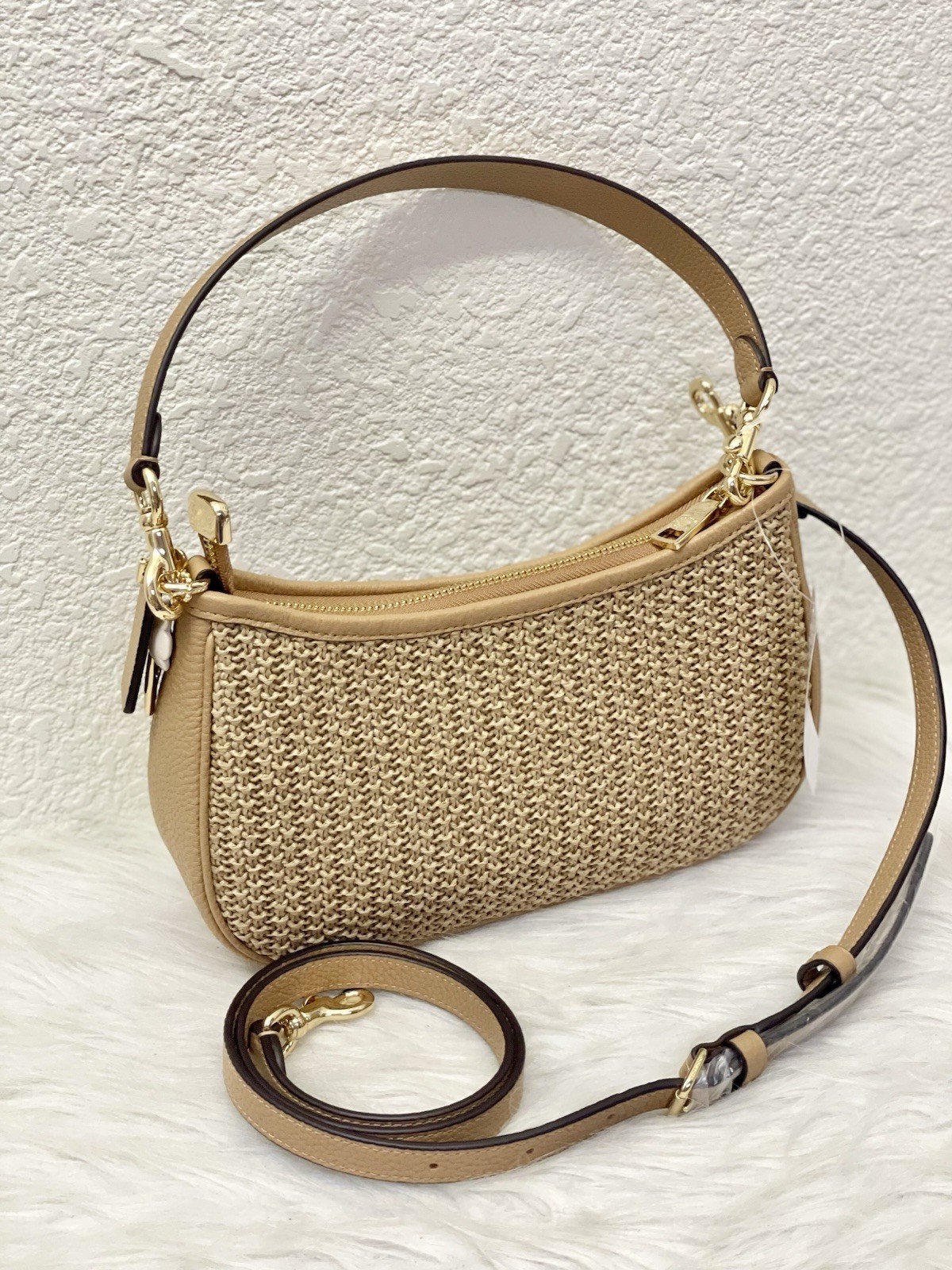 Coach CEC43 Teri Shoulder Bag With Charm straw/Im/Toast Leather NWT