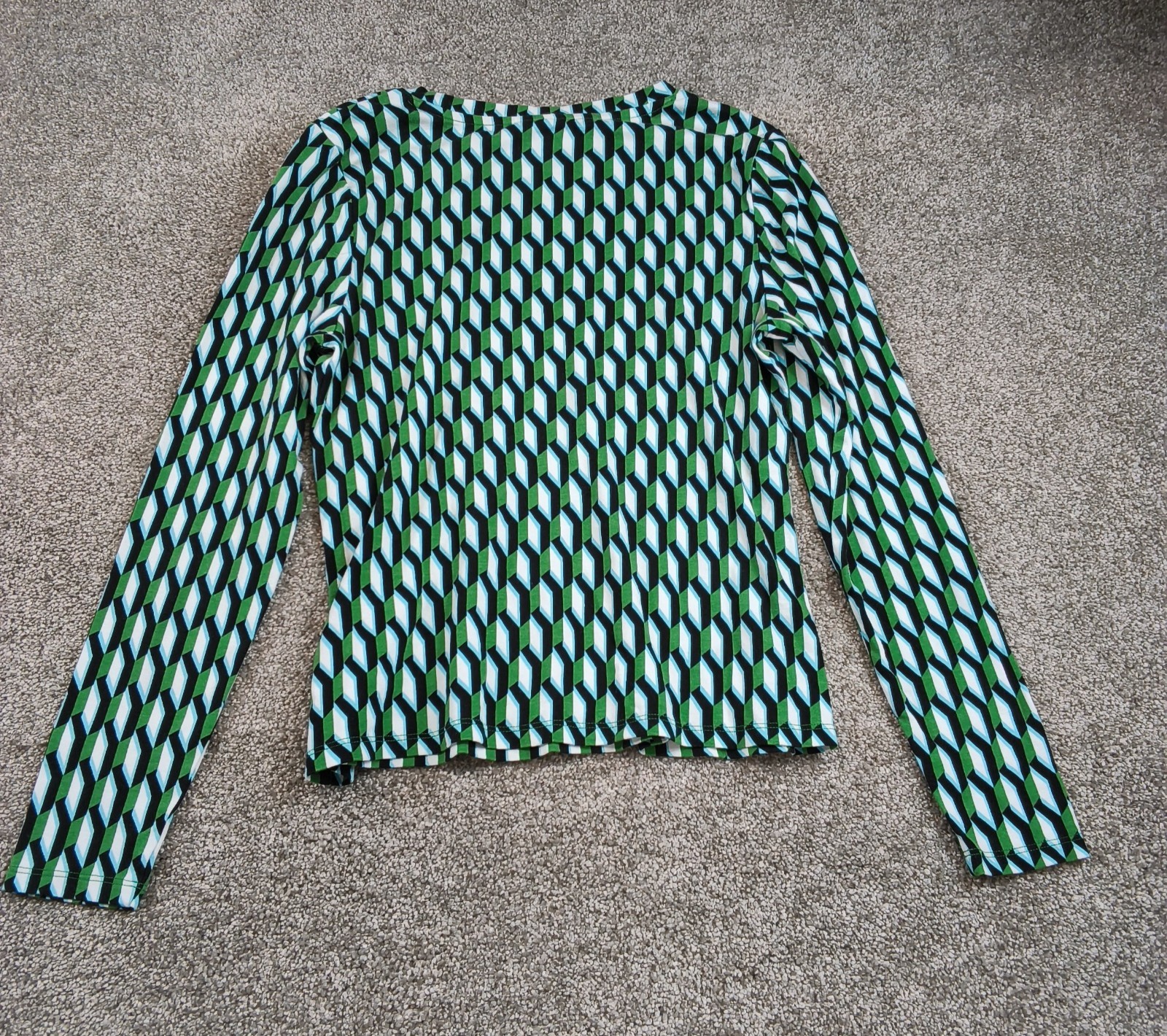 Diane Von Furstenberg Target Arrow Geo Green Long Sleeve Crew Neck Top Size Larg