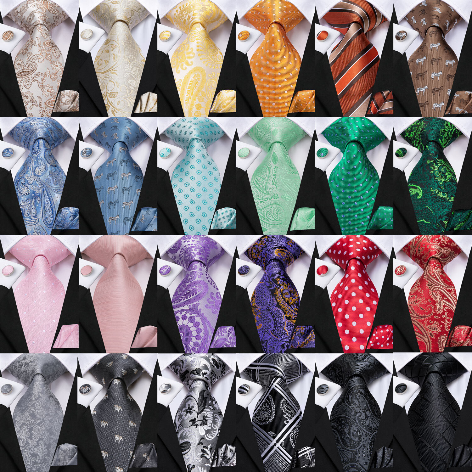 Men’s Tie Silk Classic Wedding Necktie and Pocket Square Cufflinks Set Paisley