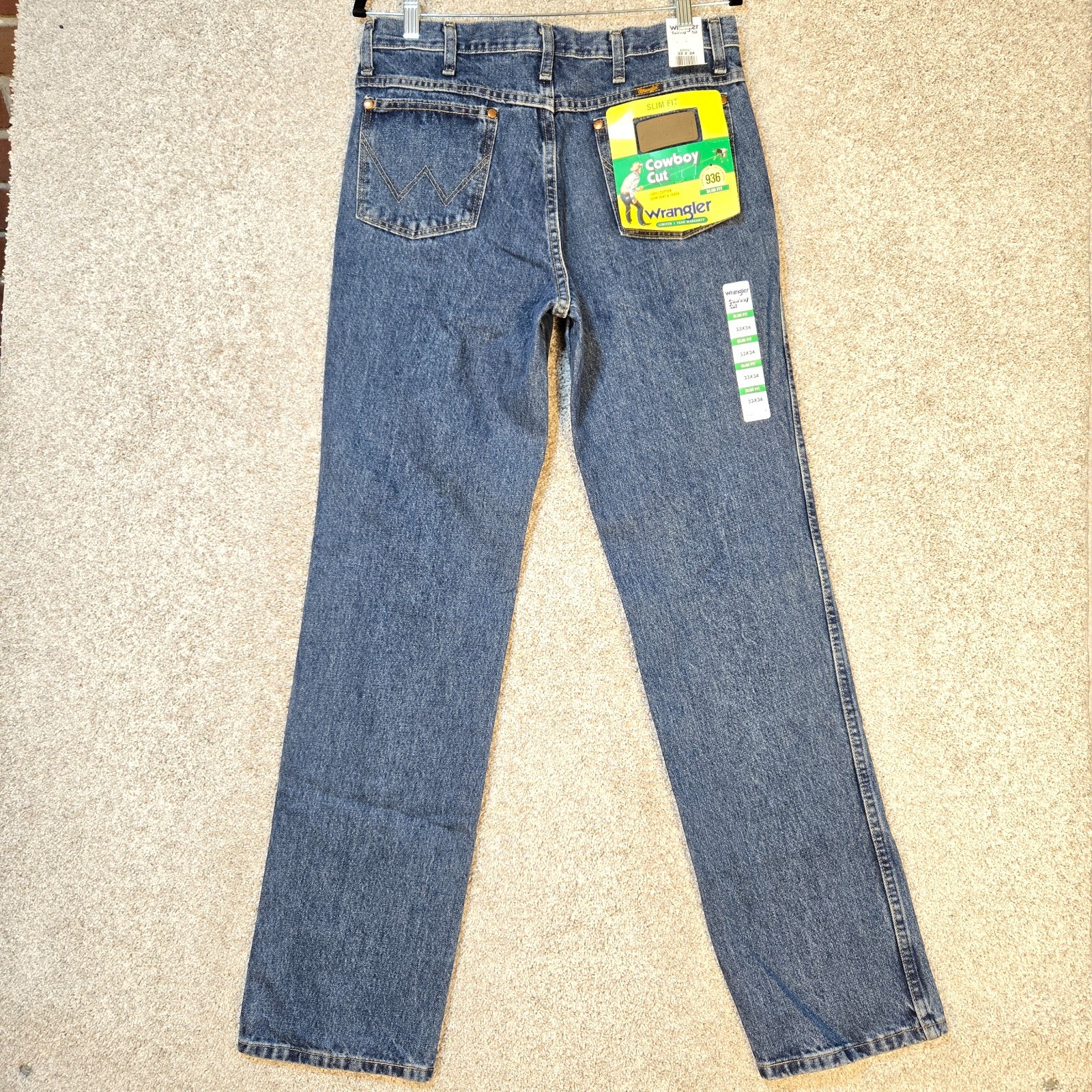 Wrangler Jeans Mens 33×34 Blue 936 Cowboy Cut Slim Fit Western Denim NEW