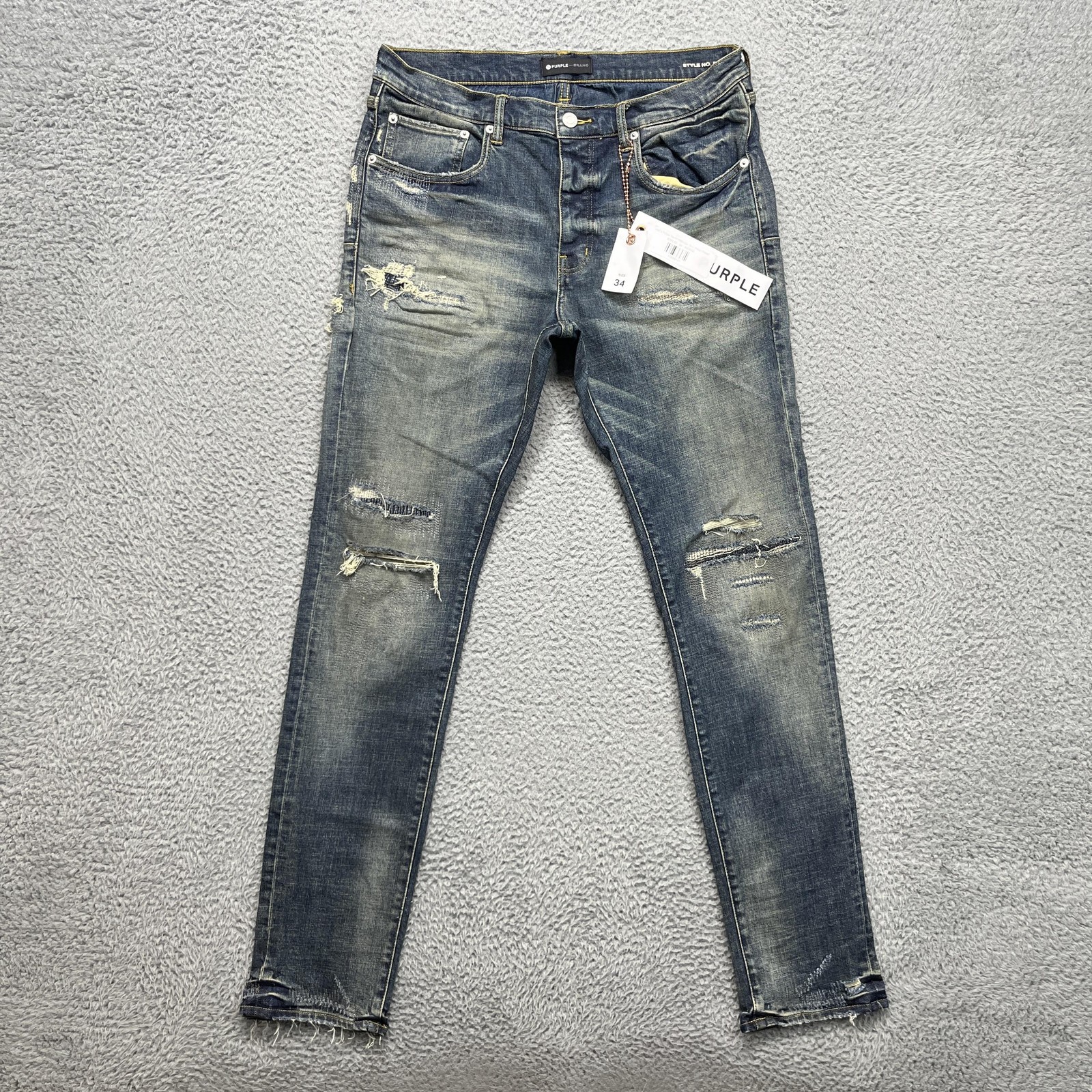 Purple Brand P001 Jeans Mens 34×34 Blue Medium Wash Slim Skinny Distressed Denim