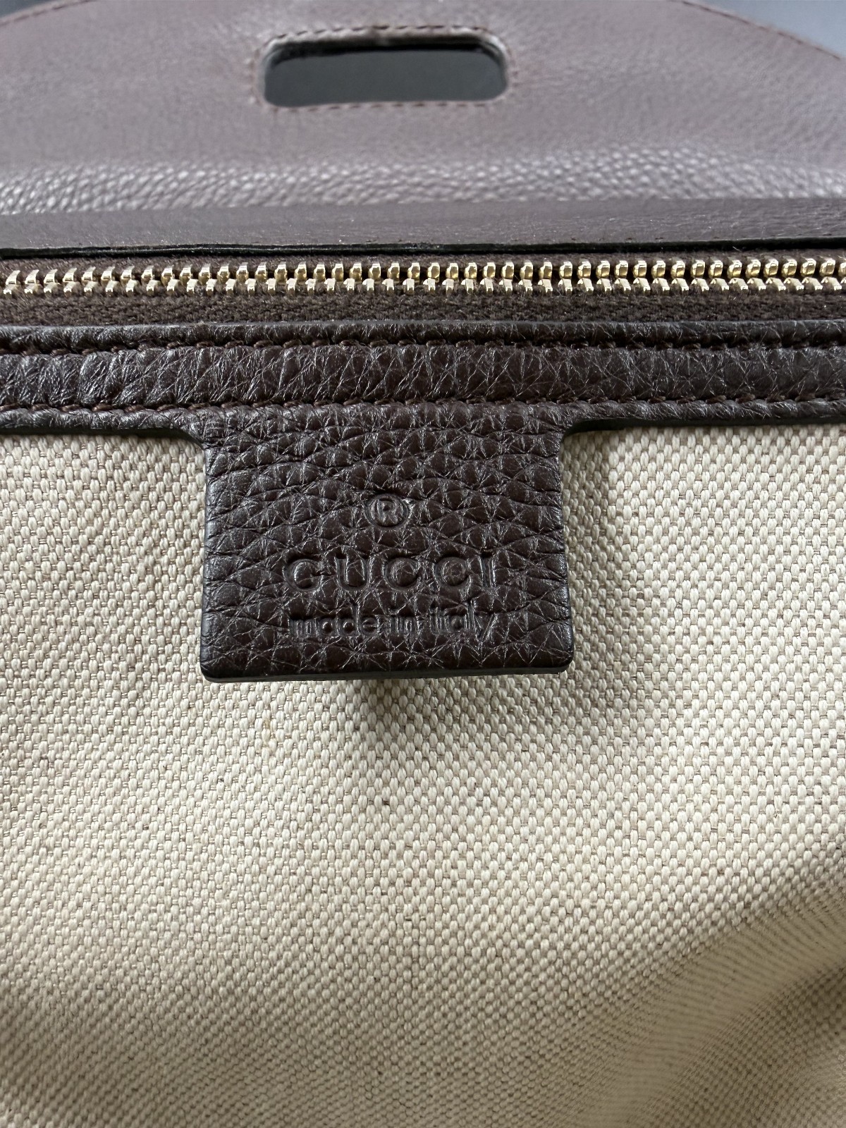 Gucci Beige/Ebony GG Canvas and Leather Large New Bamboo Top Handle Bag