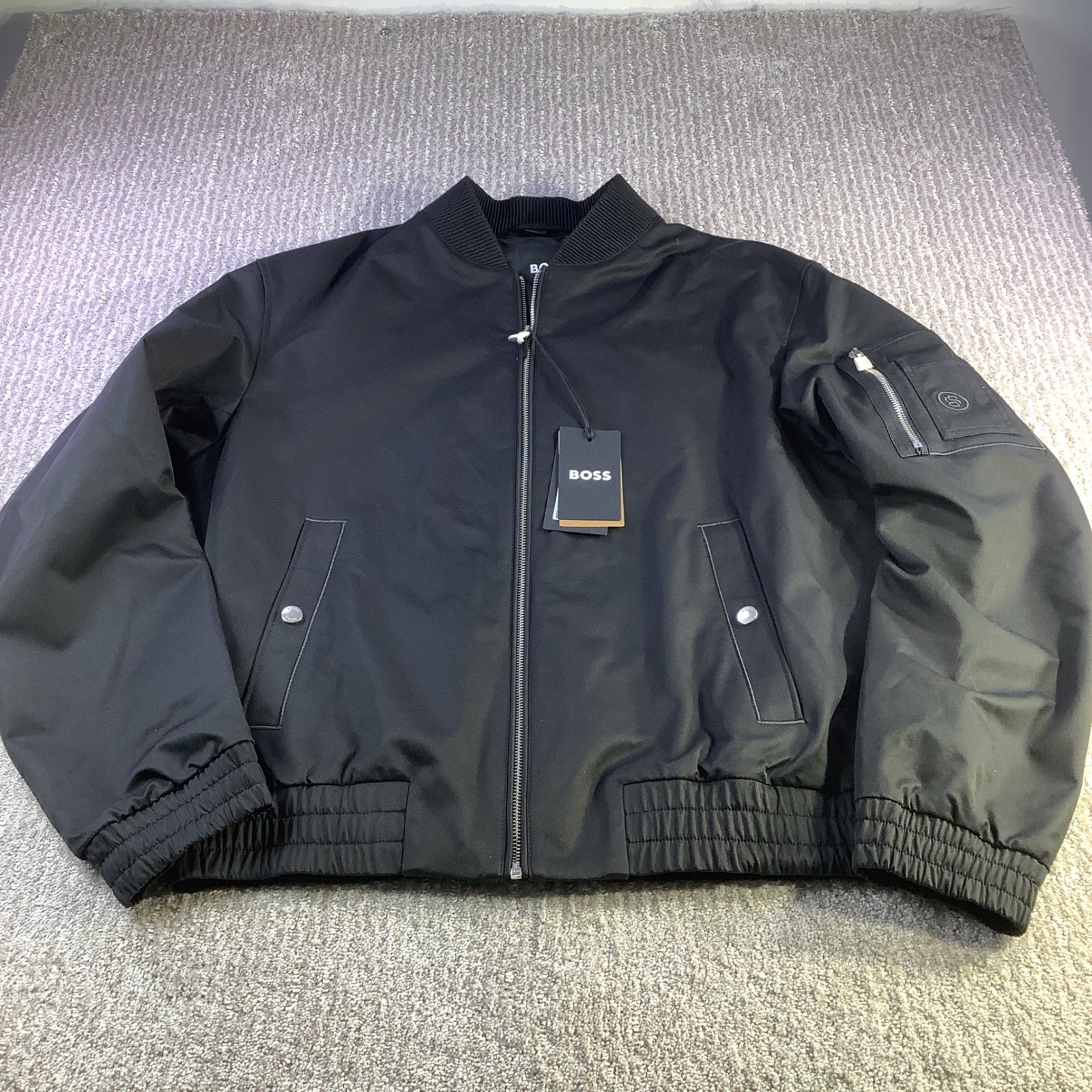 BOSS Hugo Boss Water Repellent Double B Monogram Bomber Jacket Black 36R NWT