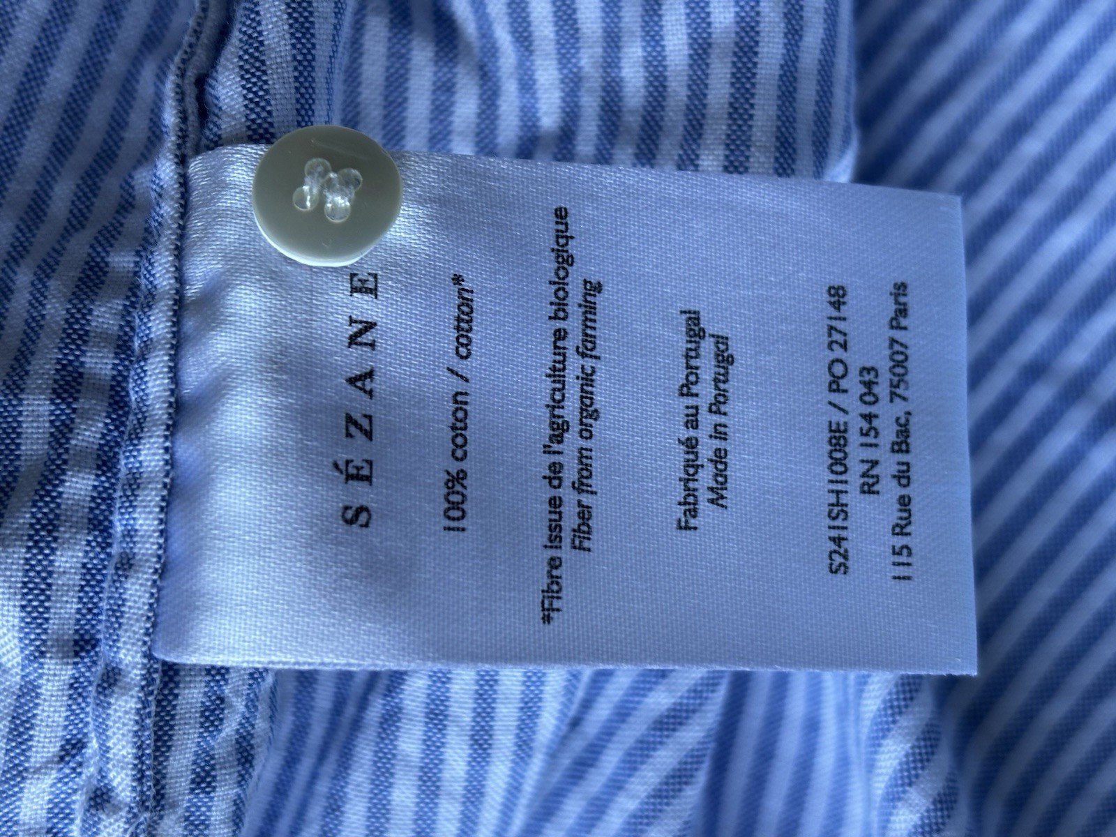 Sezane Tomboy Shirt Size 4 Ecru / Sky Blue stripes Button Down Cotton