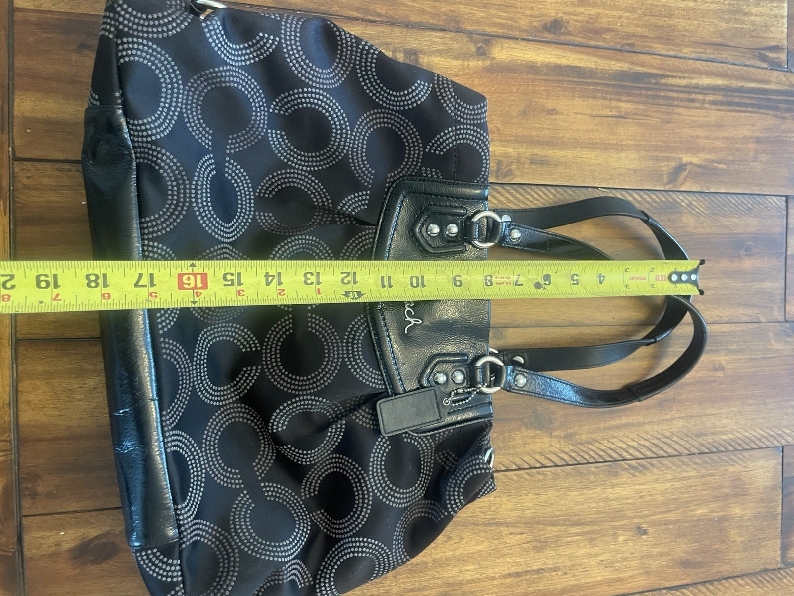 Coach Ashley Dotted Op Art Carryall Shoulder Bag F20049 black excellent
