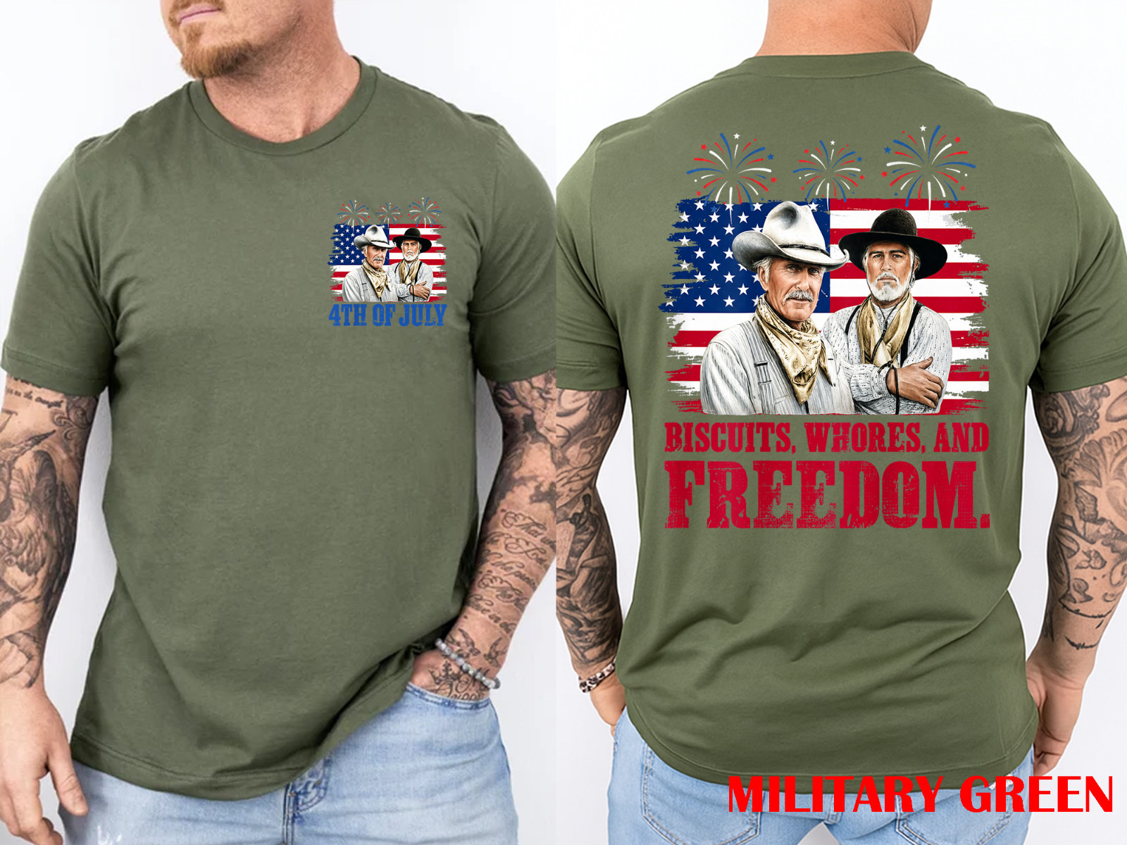 Western Cowboy Biscuits Freedom Fourth of July 2 Side T-Shirt