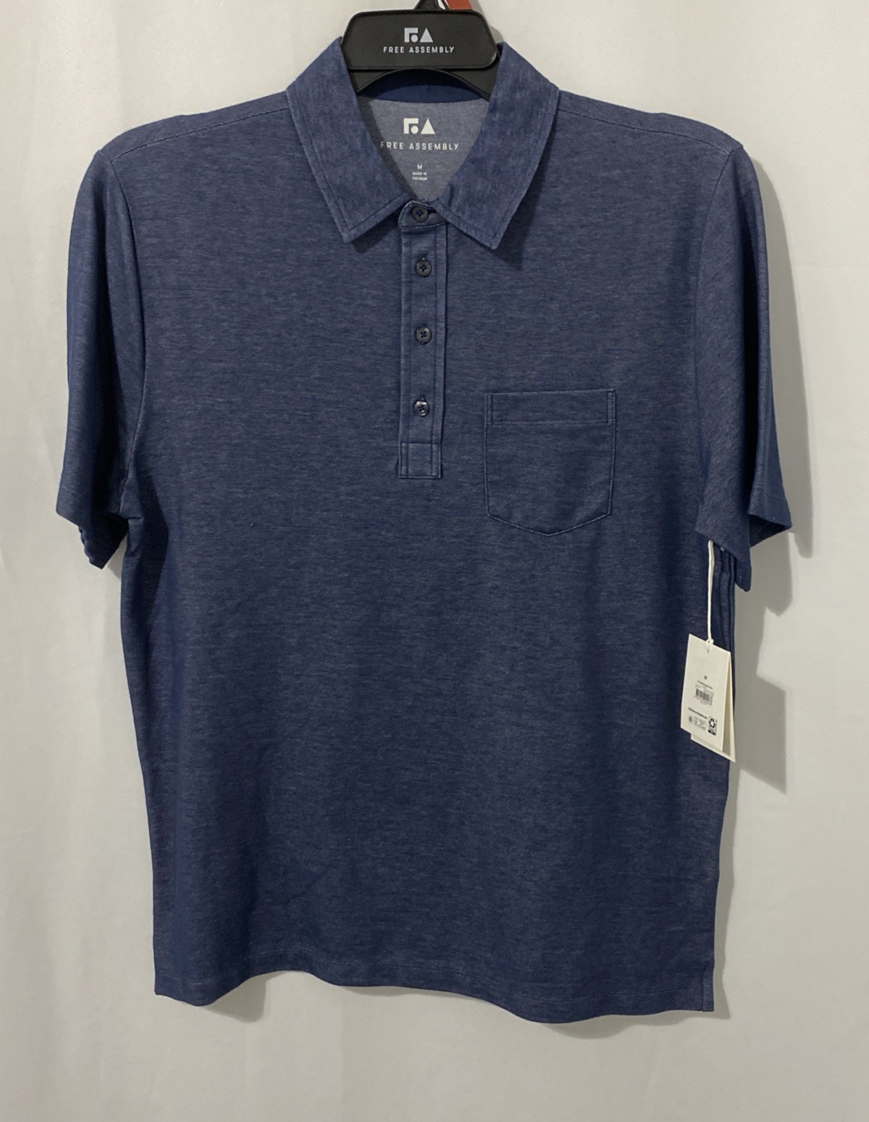 Free Assembly Men’s Collared 3-Button Placket Polo Shirt Blue Indigo Size Medium