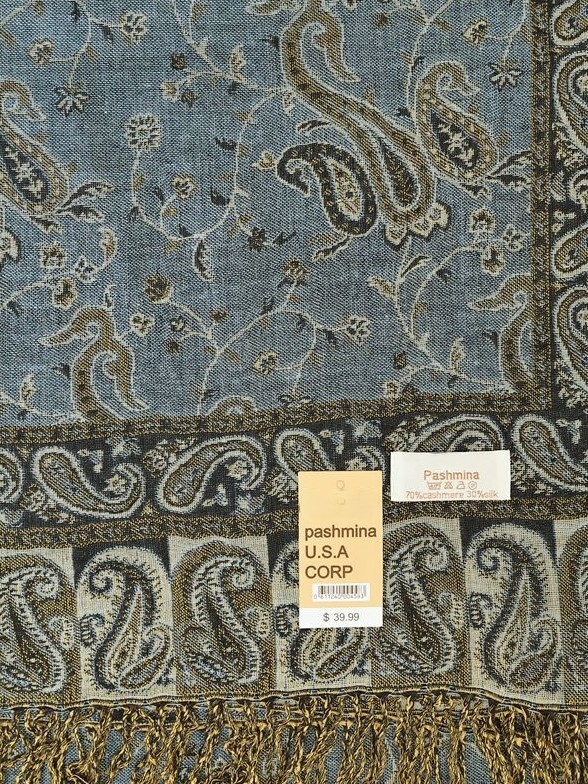 DG Women’s Pashmina Scarf Shawl Wrap Paisley Black Gray,Silk Cashmere*Soft