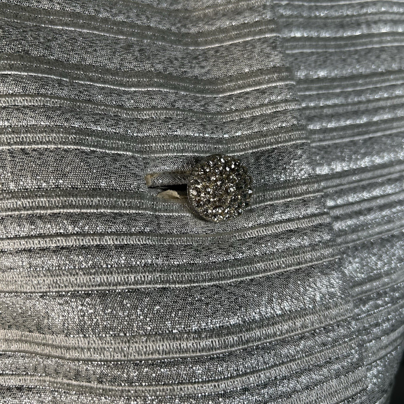 1960s Silver Metallic Stripe Rhinestone Button Dress Jacket Set Deadstock Sz M