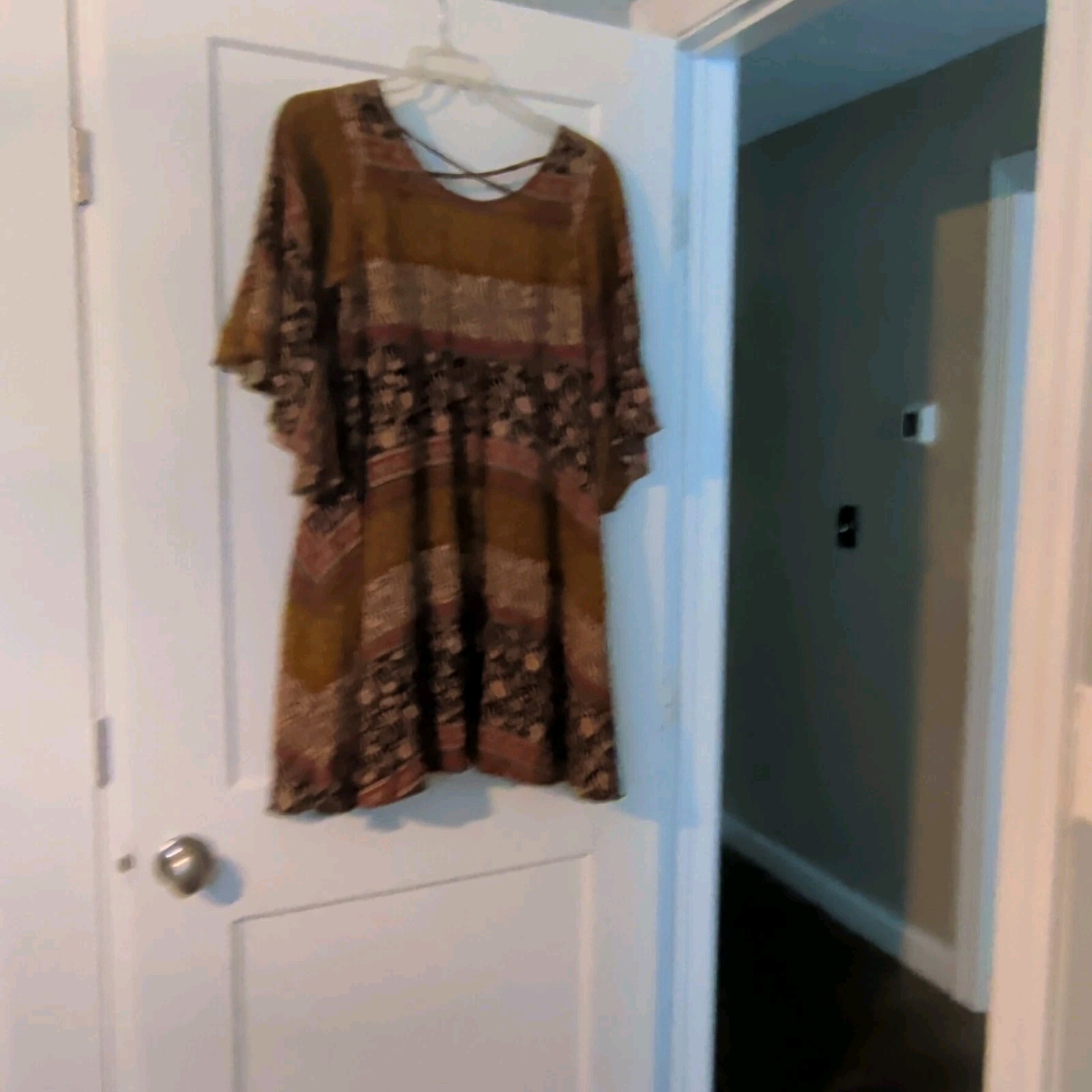 Jodifl Brown Black Red Floral Shift Dress Square Neck 3/4 Sleeve Knee Sz S