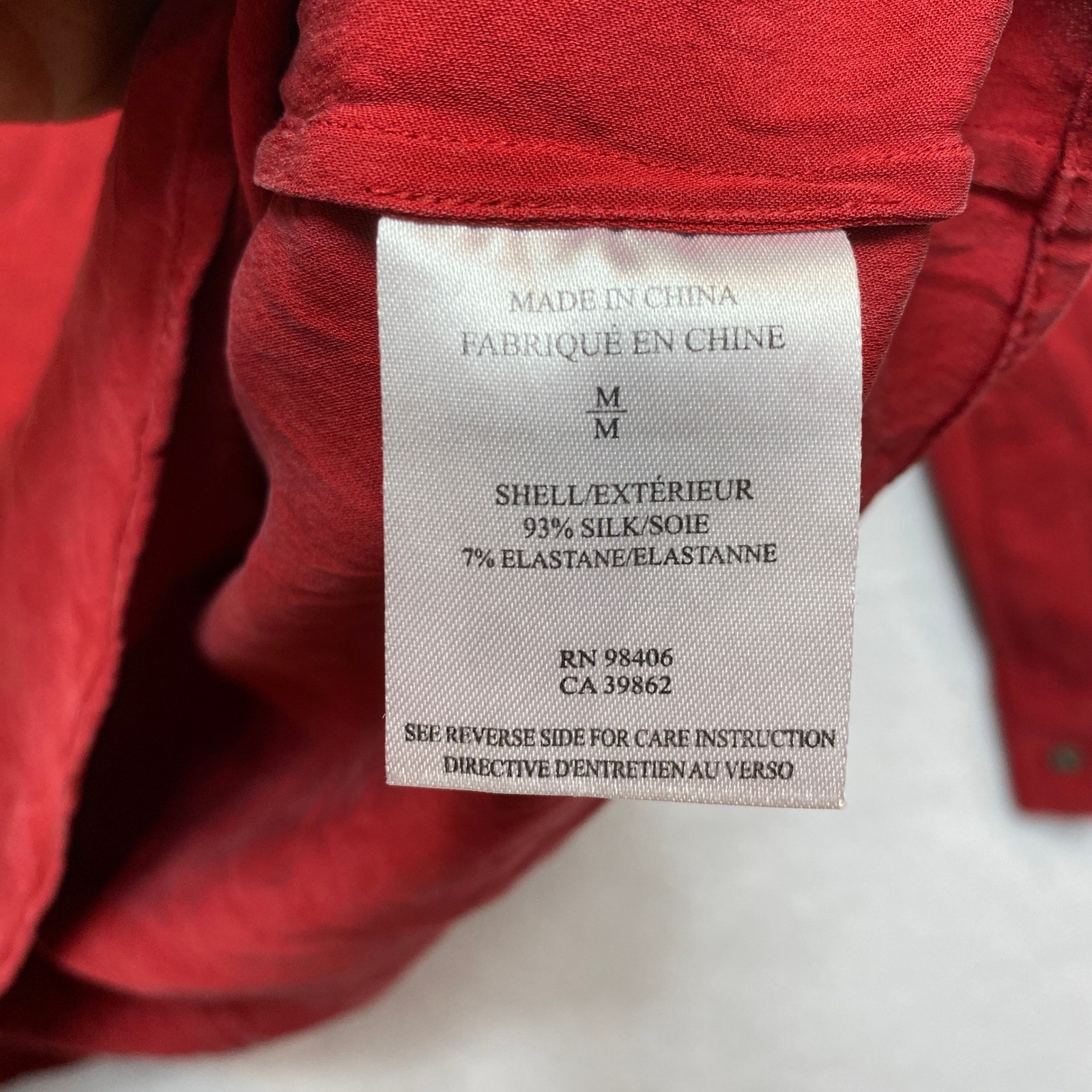 Theory Shirt Womens M Red Long Sleeve Mandarin Collar Button Front Silk Blend
