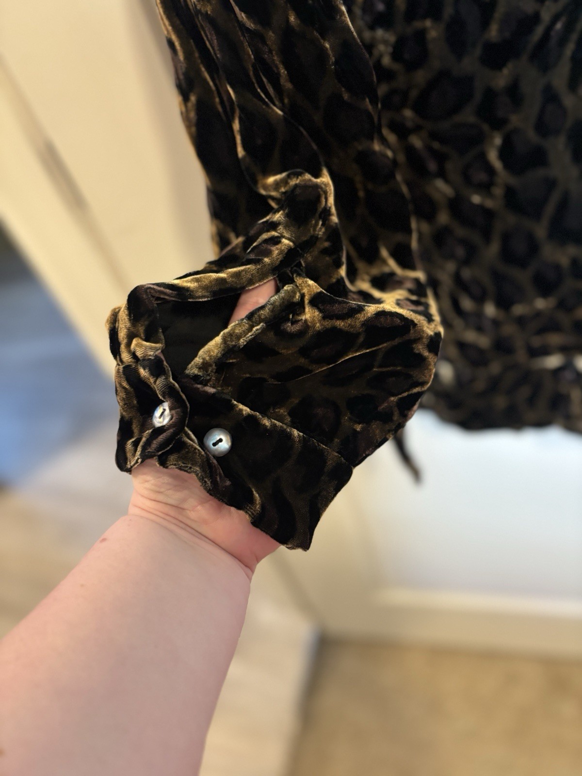 Vintage Denim & Co Velvet Leopard Print Button Down Shirt Sz 1X Y2K Oversized