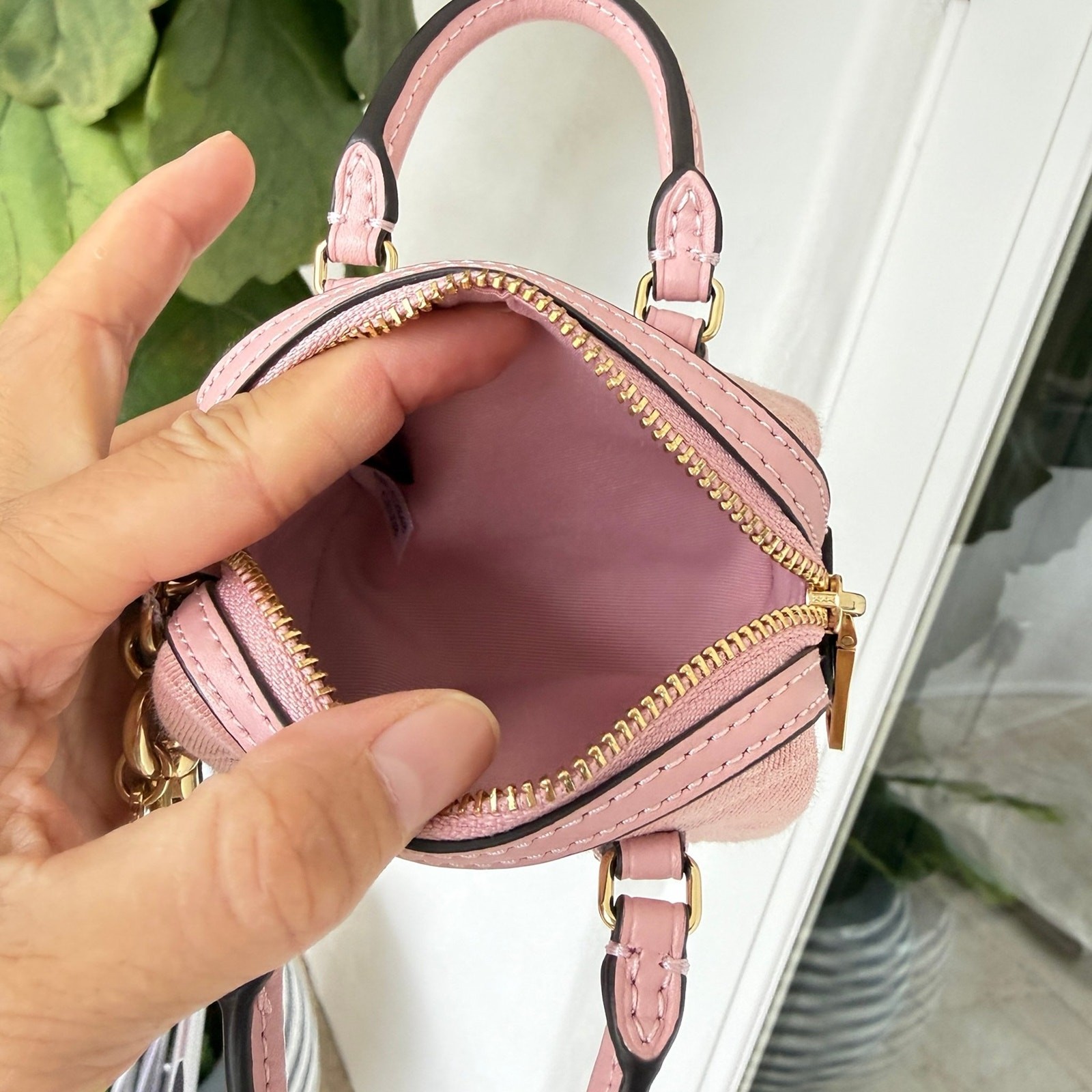 Coach Mini Rowan Bag Charm In Signature Denim CEU38 denim/Gold/Light Pink