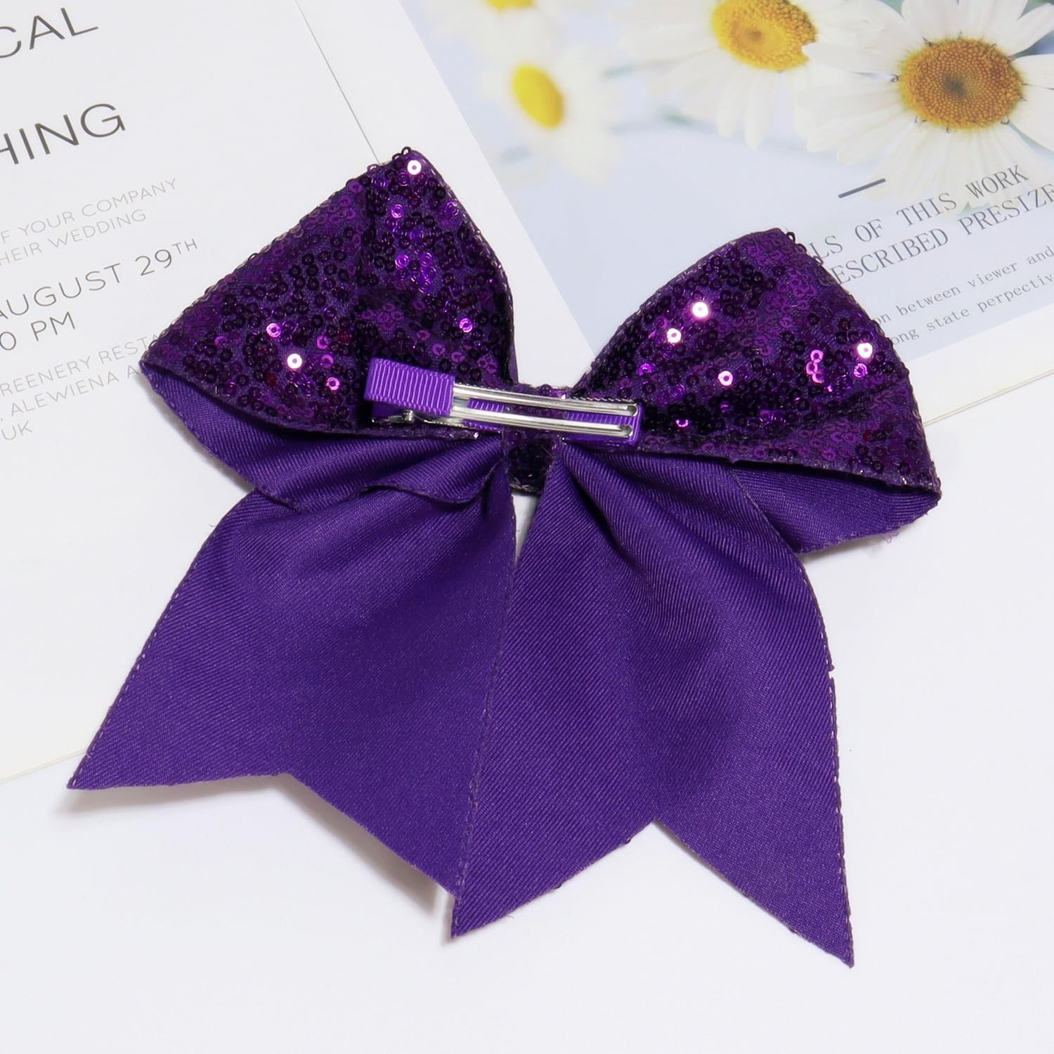 JOYRUBY 7 Inch Large Sequin Hair Bow Clips, 1 Count (Pack of 1), Dark Purple
