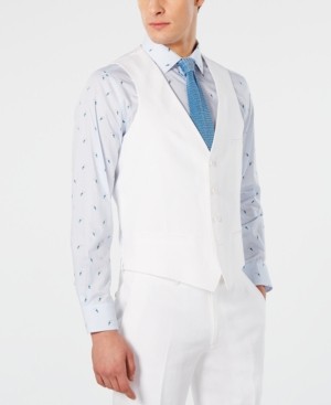 Bar Iii Mens Slim fit Button-Up Suit Vest Large White Linen Linen