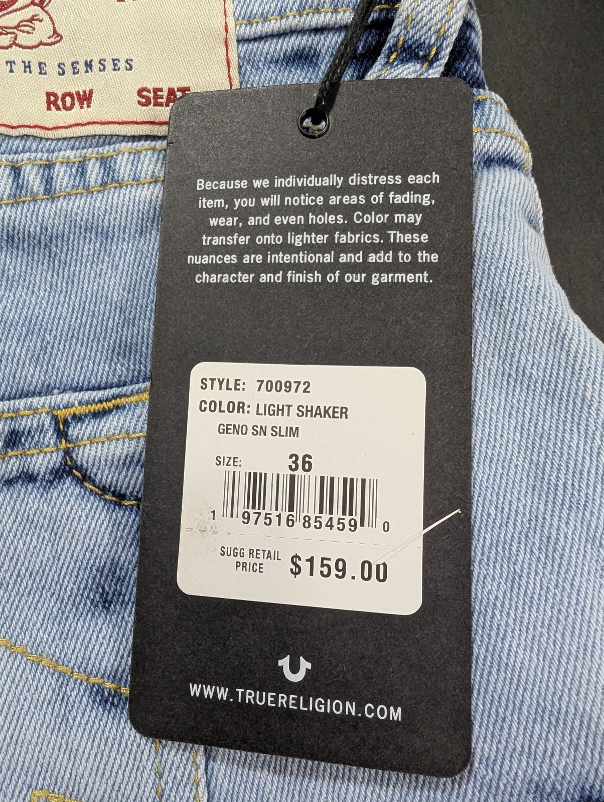 $159 True Religion Men`s Geno Relaxed Slim Jeans Men`s Size 36×32 38×32
