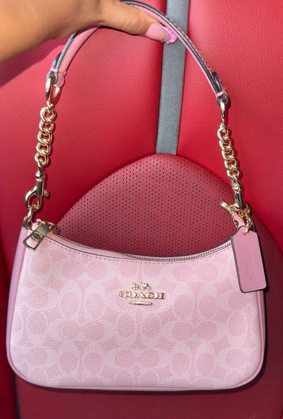 Coach Teri Shoulder Bag Signature Canvas, Powder Pink