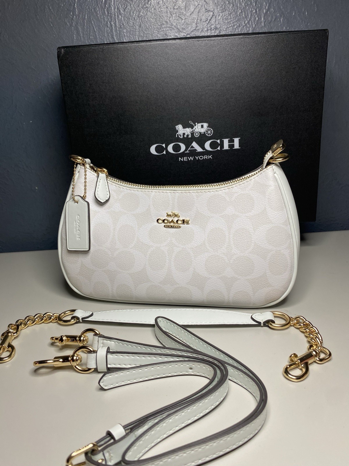 COACH Teri Shoulder Bag CA548 in Signature Canvas white Free Shipping