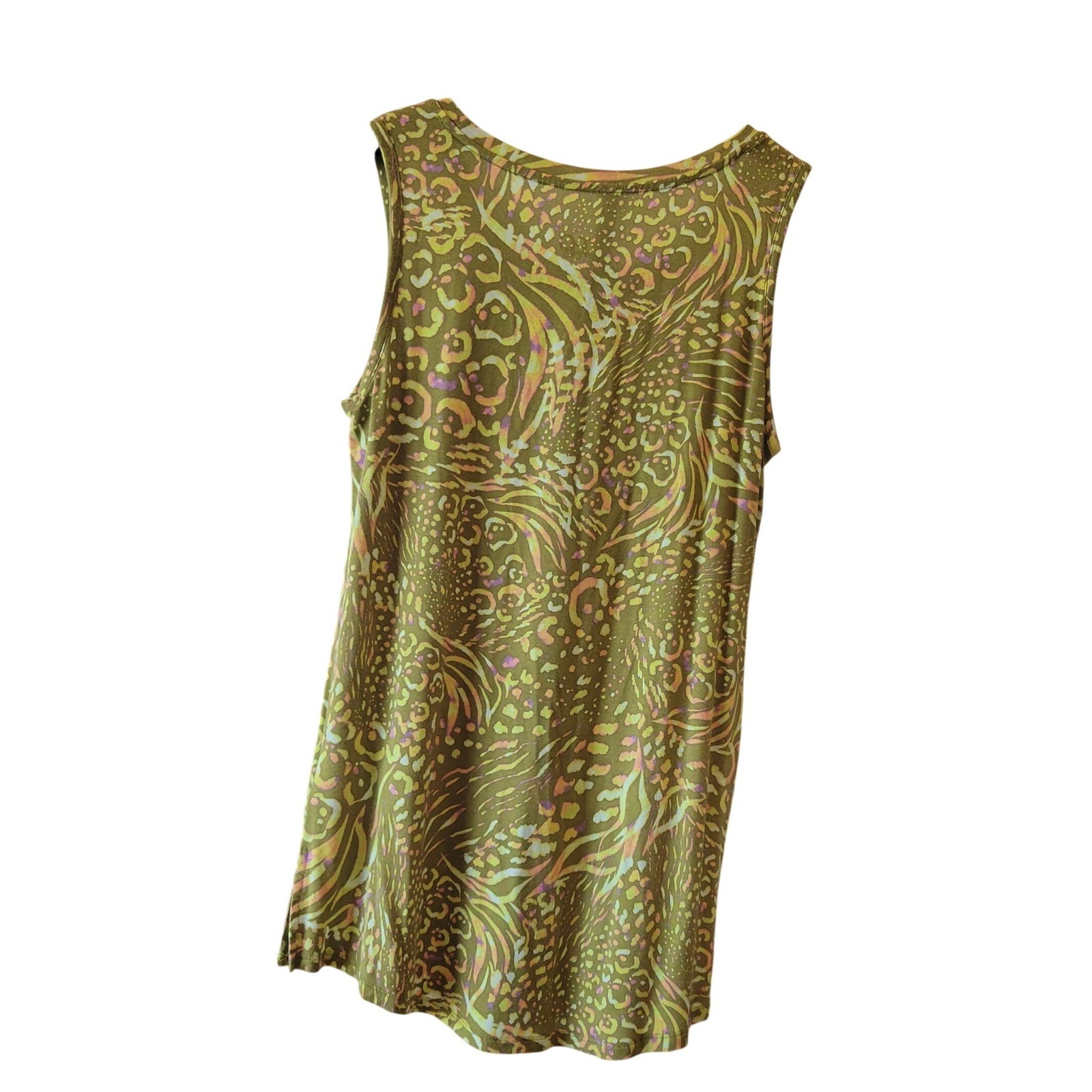 LOGO Layers Lori Goldstein Tank Top Sz Small Olive Green Animal Print Sleeveless