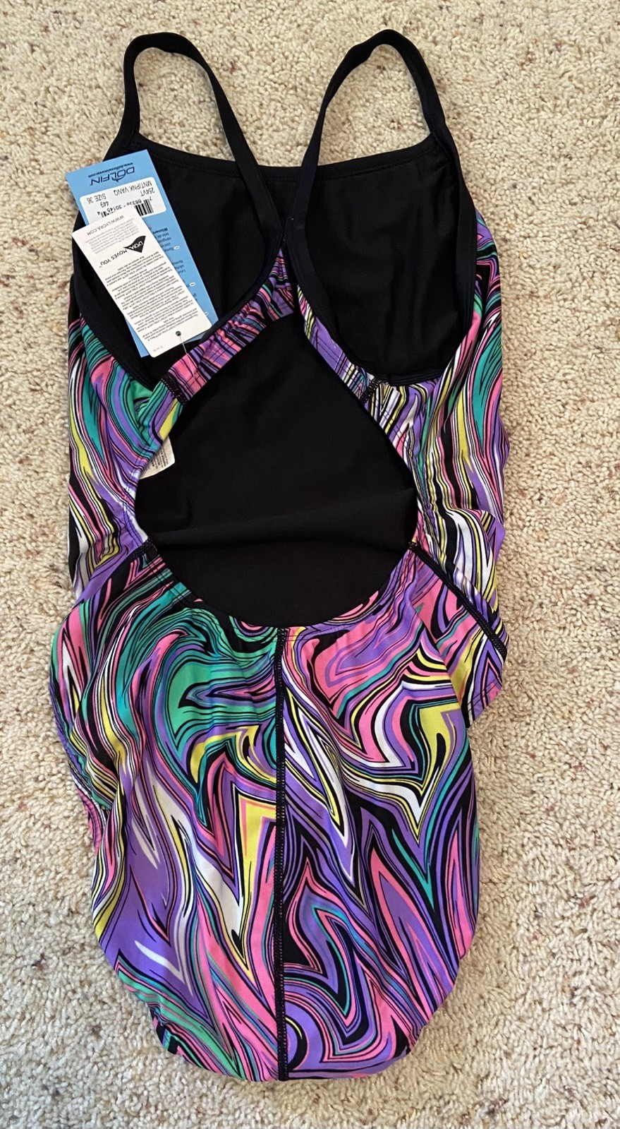 Dolfin Winners Nylon Practice One Piece Swimsuit Size 36 NWT Swirl Psychedelic