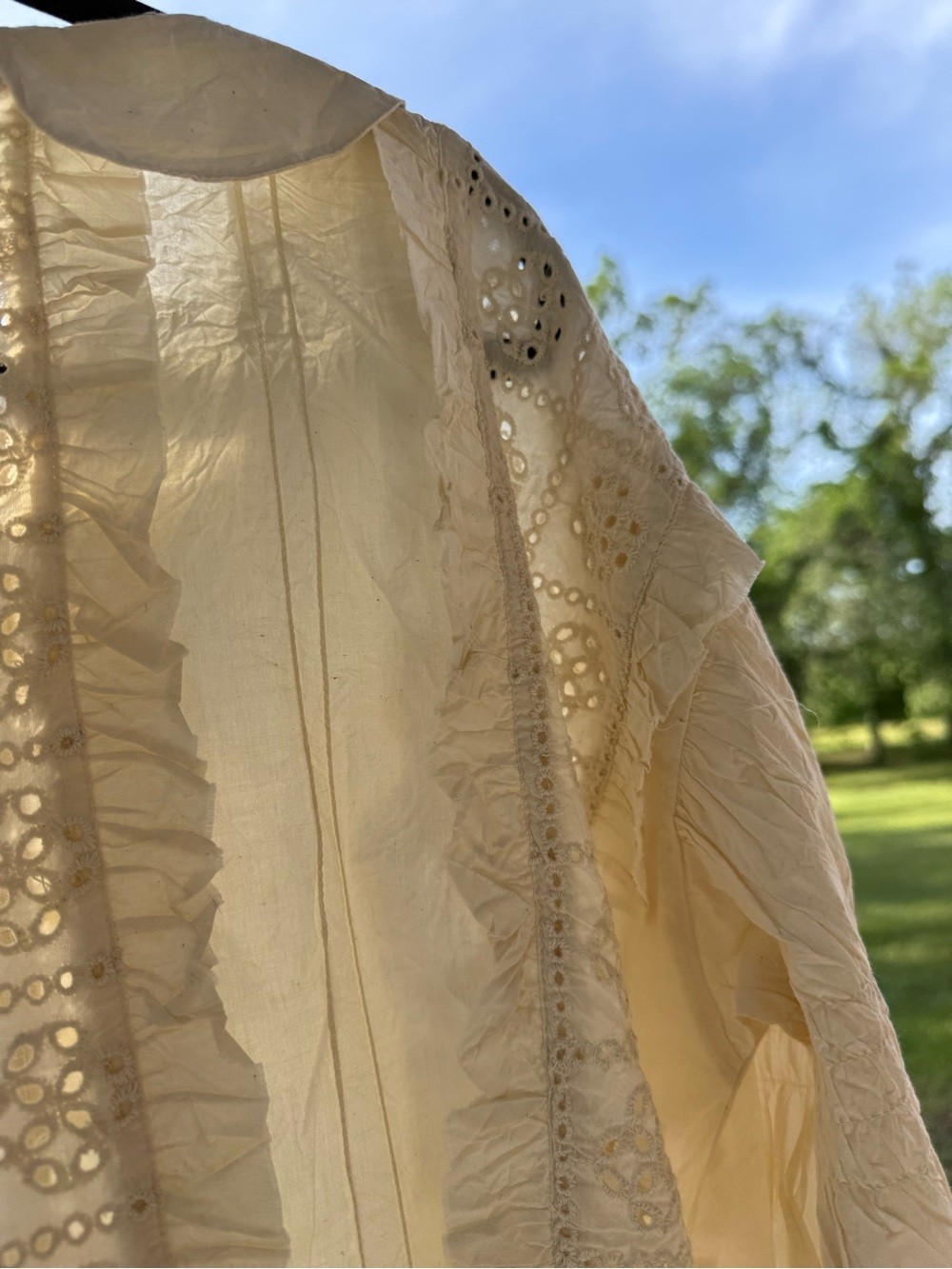 Cream Eyelet Lace Peasant Blouse with Peter Pan Collar