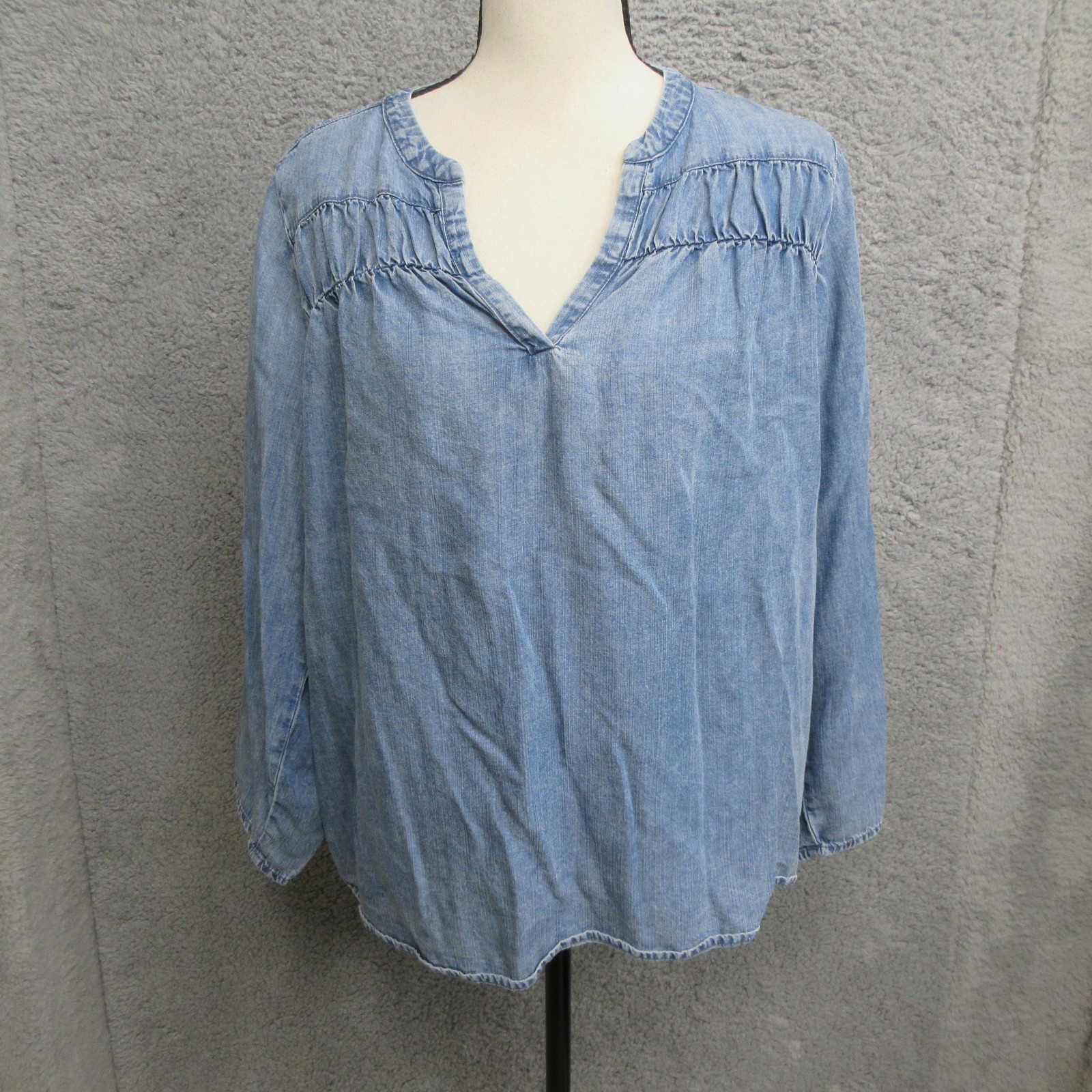 Splendid Chambray Lyocell Shirt Women M Blue Popover Peasant Boho Coastal Casual