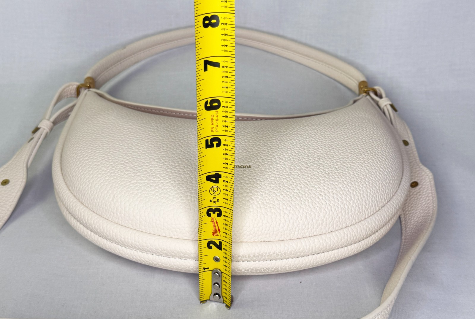 Songmont Pebbled Leather Crescent Hobo Bag Cream Ivory Crossbody Shoulder Purse