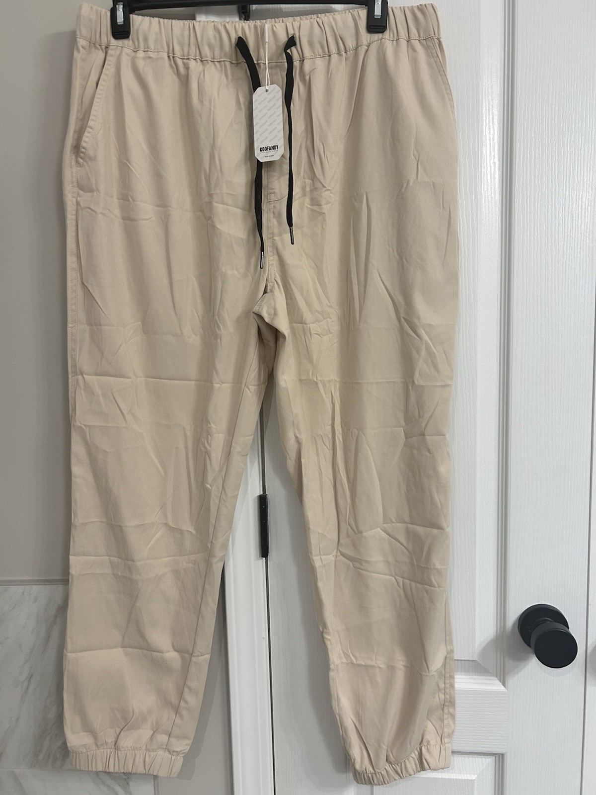 COOFANDY Men’s Beige Jogger Pants XL Regular Fit Drawstring Elastic Waist NWT