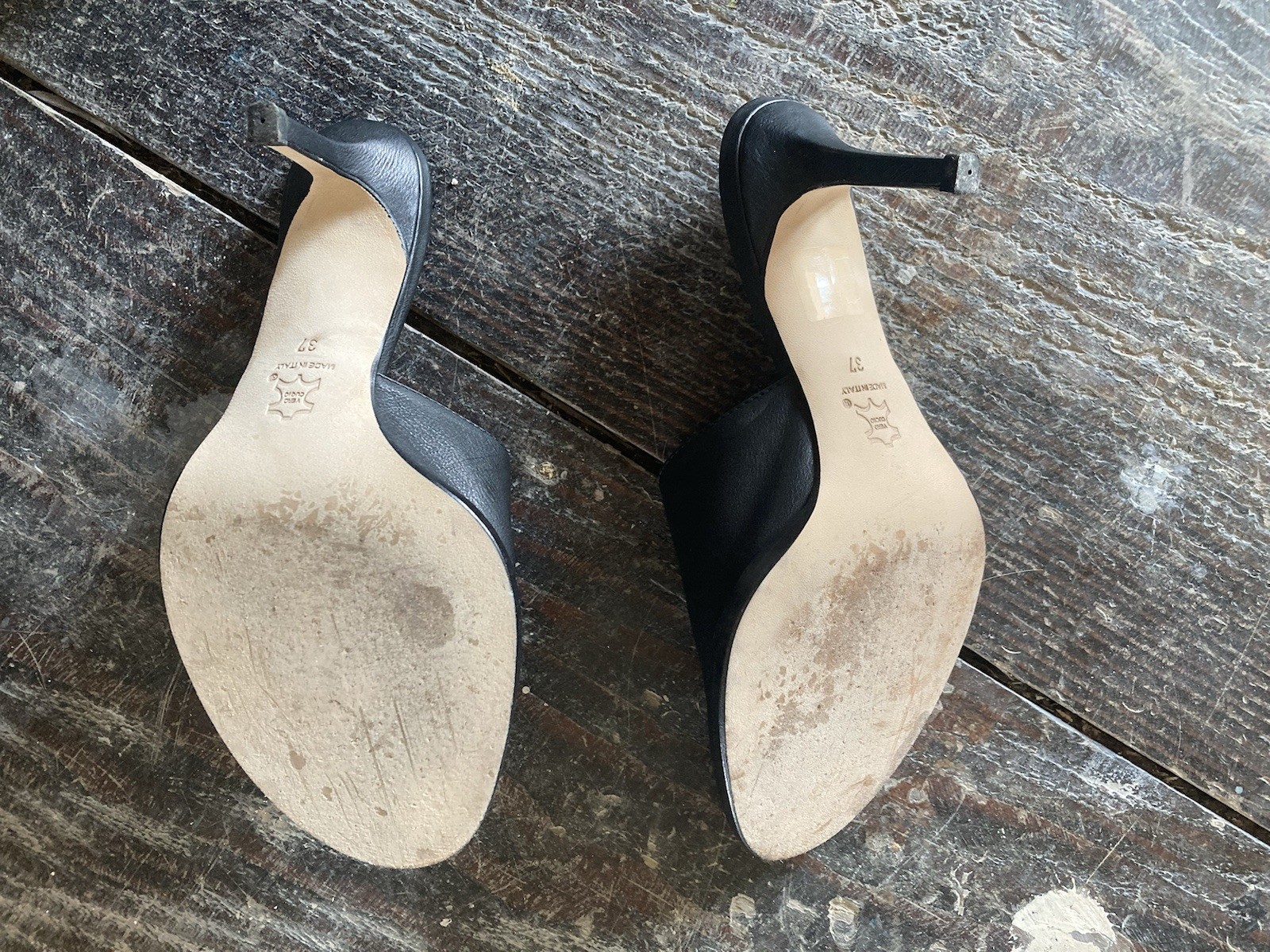 Black Leather Heeled Mules Slides New With Box and dust bag 37 EU 7 US Women’s