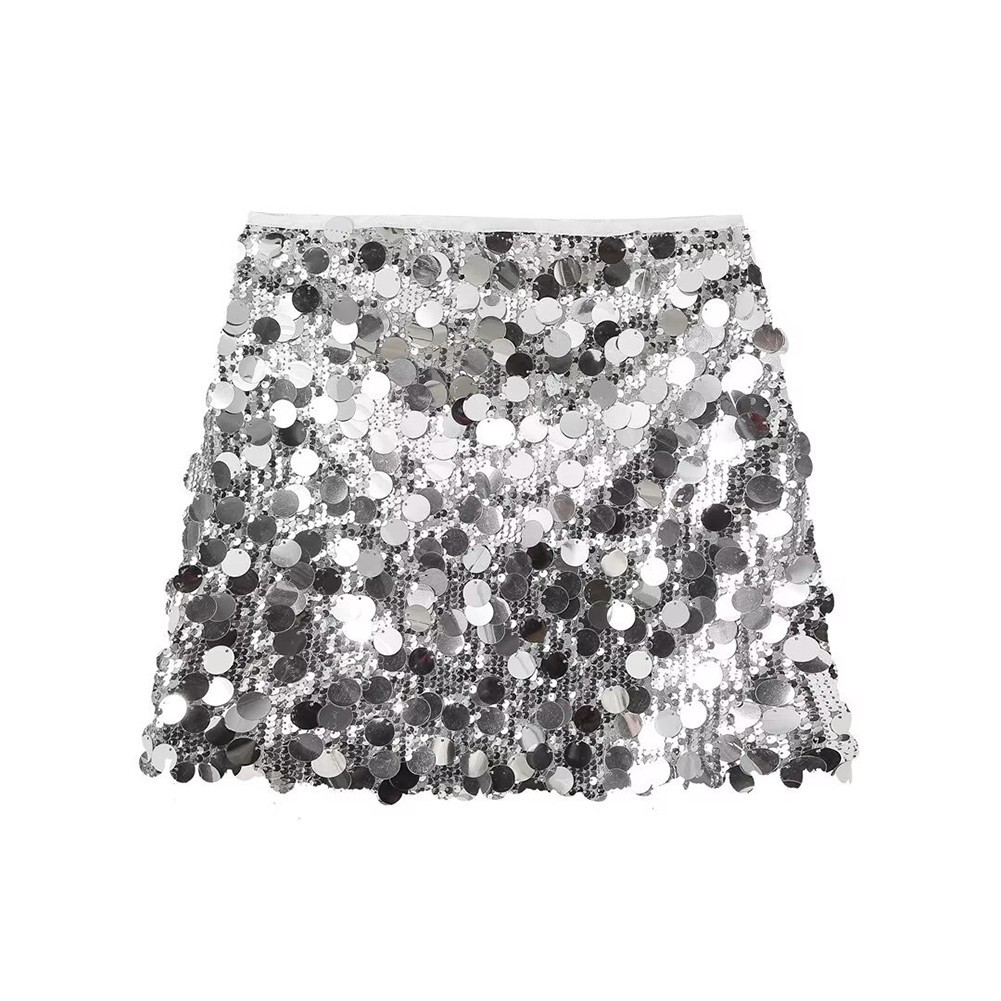 Daily Wear Party Attire Sparkly Sequins Skirt Mid-rise Skirt Solid Color Pattern