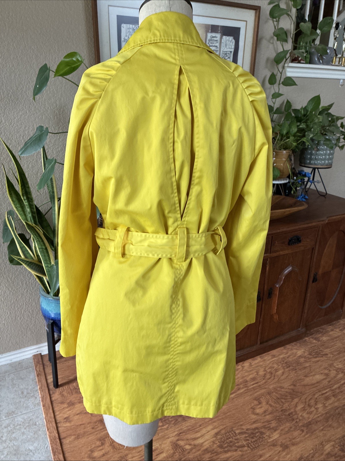 Express Sun-Kissed Yellow Belted Rain Jacket Trench Versatile for All Seasons