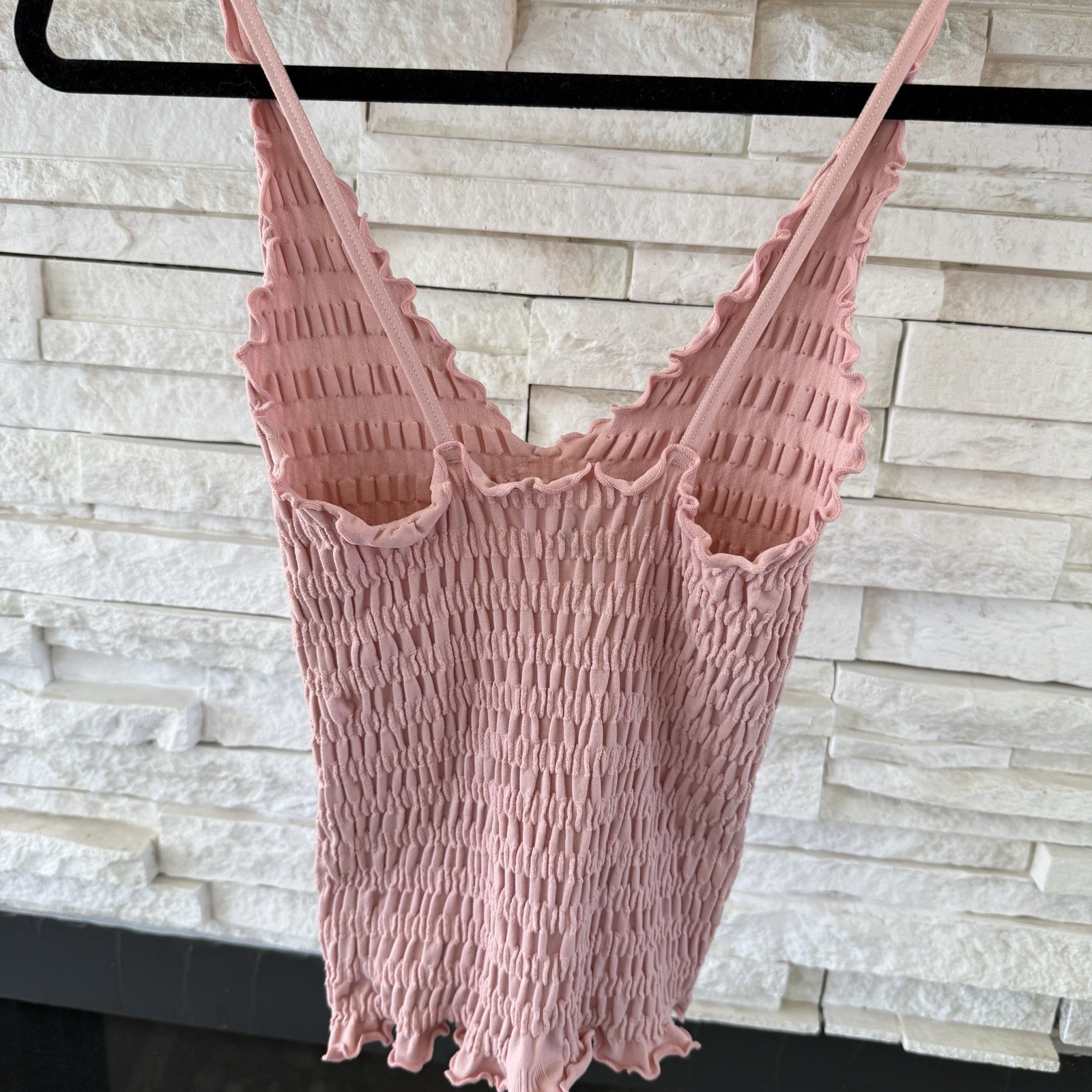 Free People Intimately Smocked V-Neck Dusty Pink Spaghetti Strap Tank Top Size M