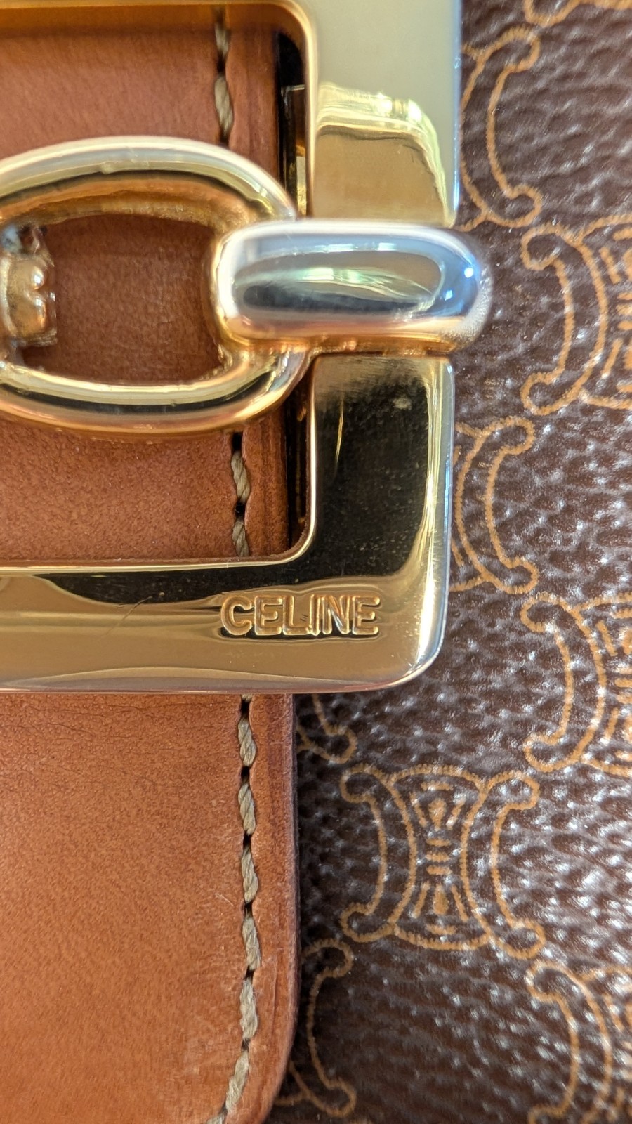 Authentic Vintage CELINE Macadam Crossbody/ Shoulder Bag Statement Gold Hardware