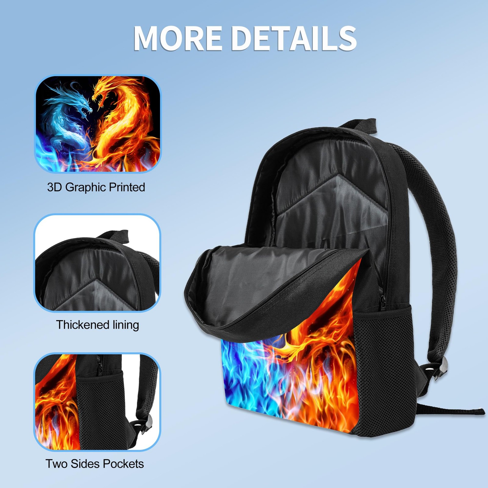 3PCS Boys Backpack, Back To School Bag with Lunch Box Pencil Case Set, Cool D…