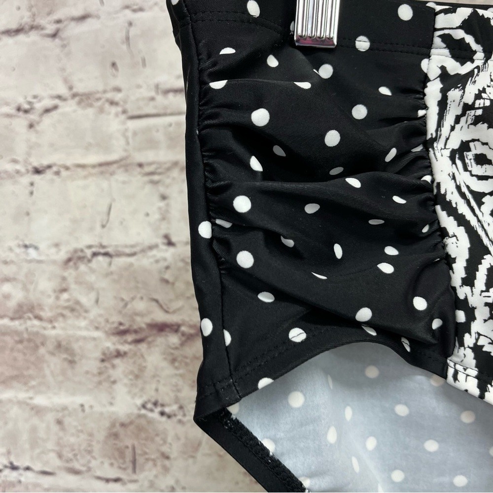 Catalina Swim Bikini Bottom Black White Floral Dot High Rise Size 1X 16W