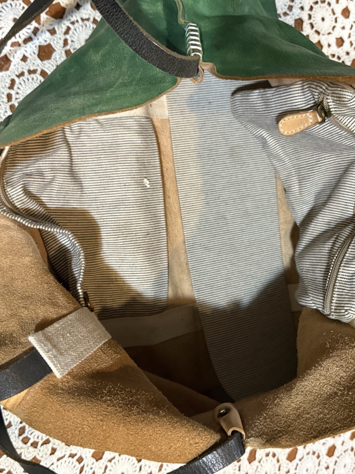 Old Trend Forest Island Green Tote Satchel Bag Purse Distressed Leather Boho