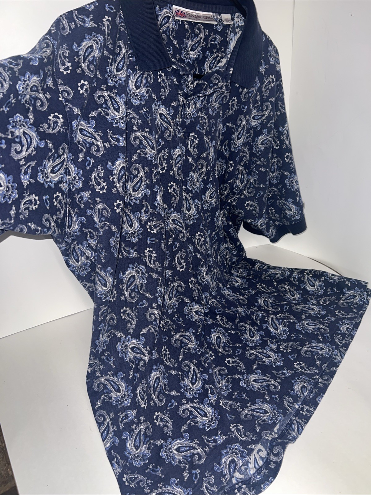 VTG Slazenger polo shirt Navy Blue With White And Blue Paisley Pattern XXL