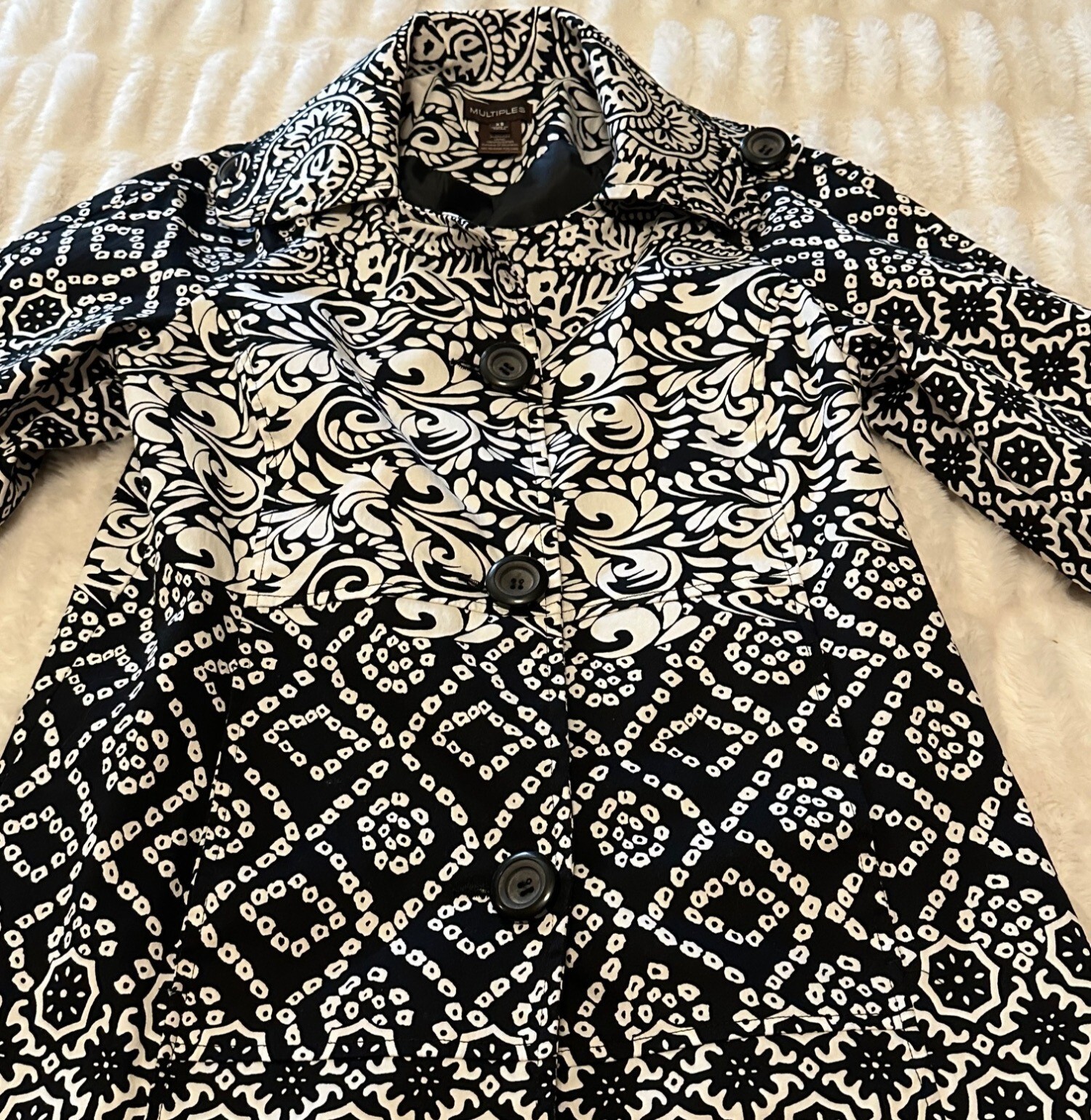 Women’s Multiples Black & White Buttoned Jacket Cotton Polyester Blend Size XS