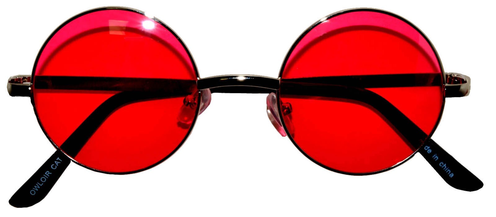 ROUND SUNGLASSES RED SMALL LENS 43 mm SILVER METAL FRAME ONE PAIR FOR HALLOWEEN