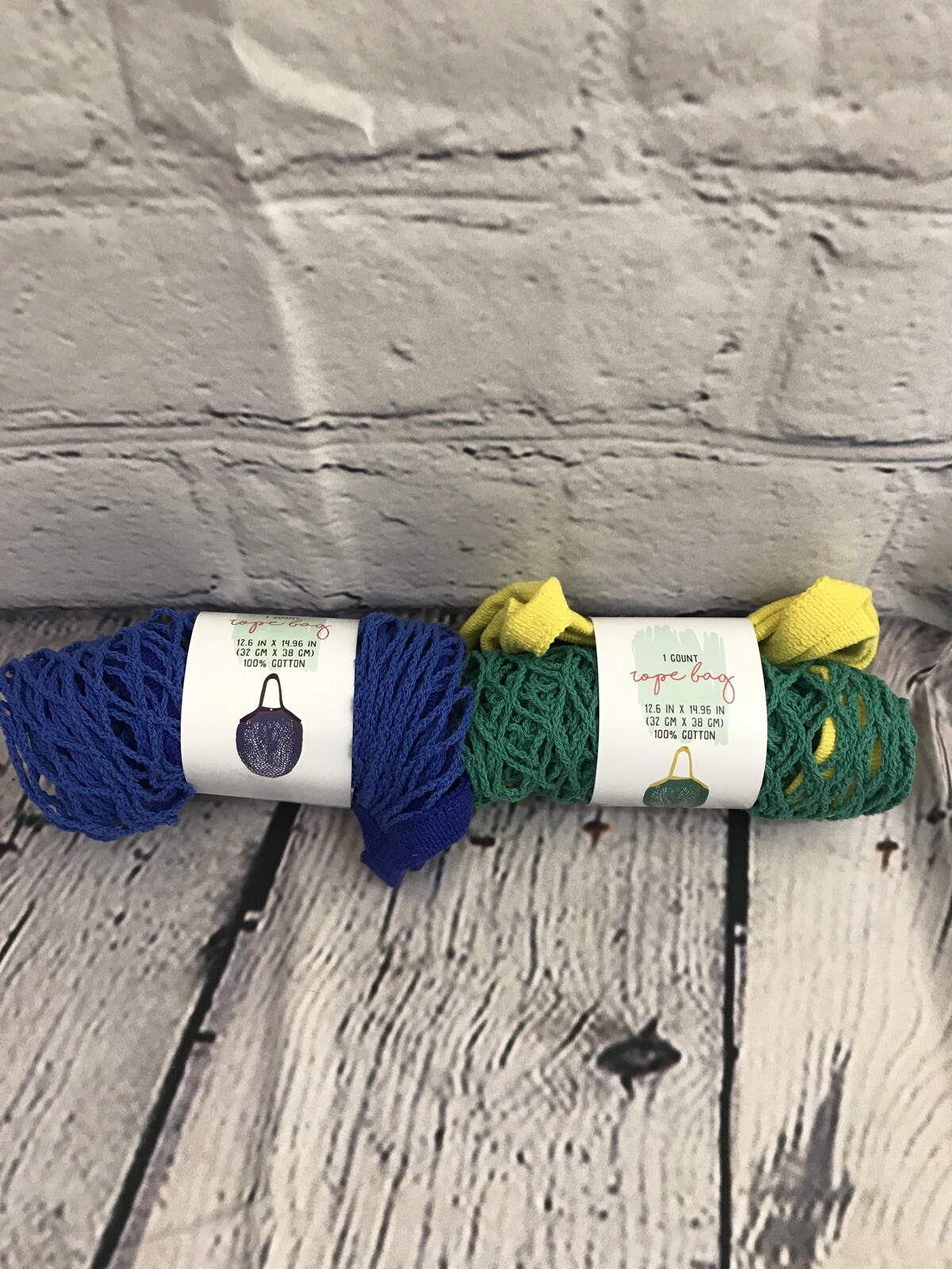 Lot Of 2 – Blue And Green Rope Bags With Handles, 14.96in X 12.6in New With Tags