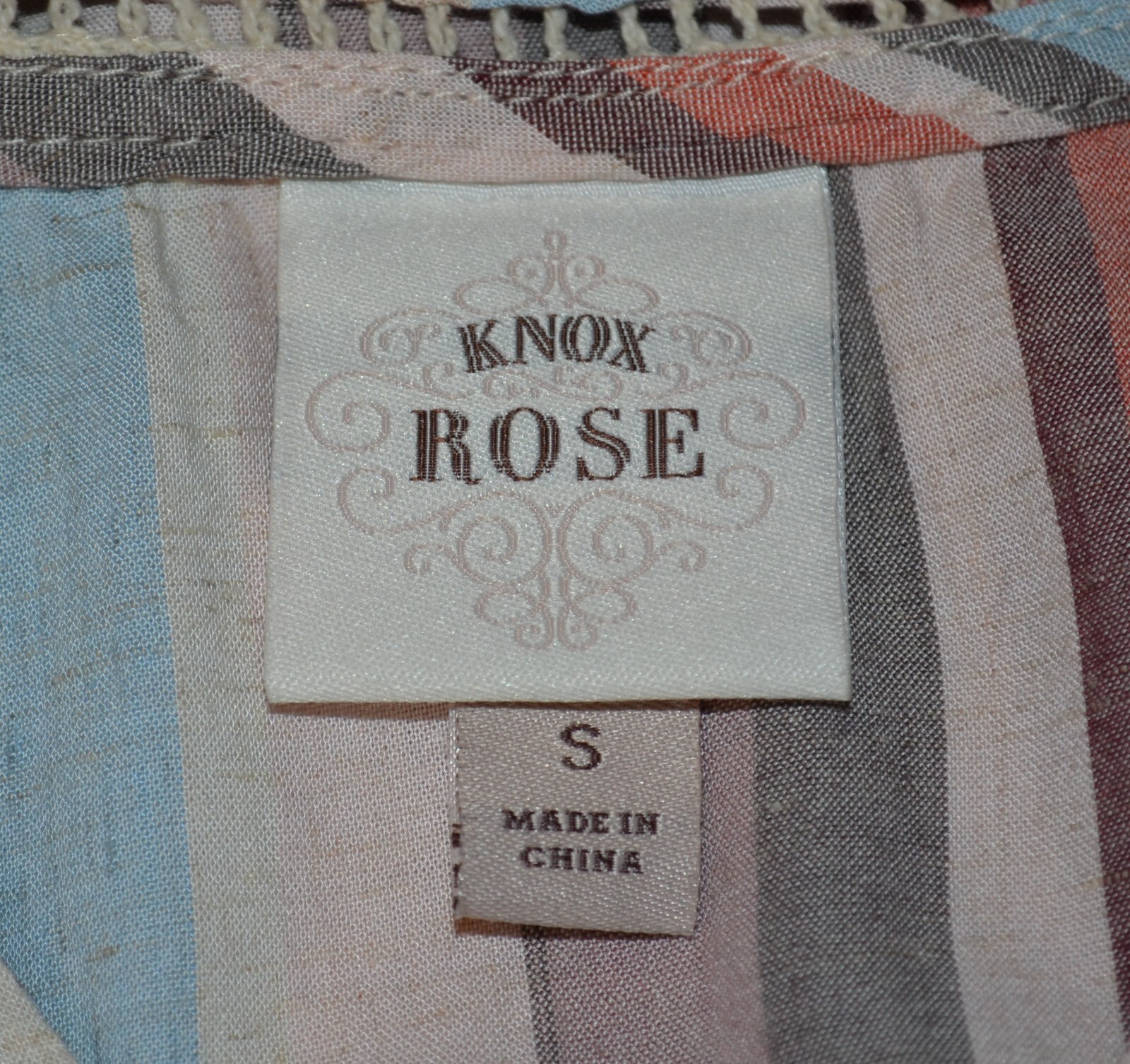 KNOX ROSE Ivory Multicolor Striped Shift Dress Small 3/4 Sleeves Rayon Linen Bld