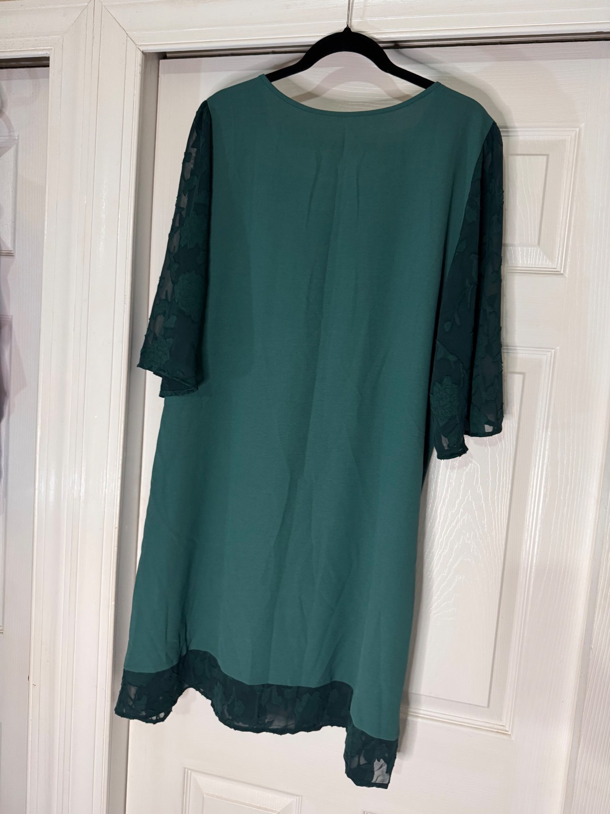Ladies Tunic Style Dress, Sheer Sleeve with Floral Appliqué