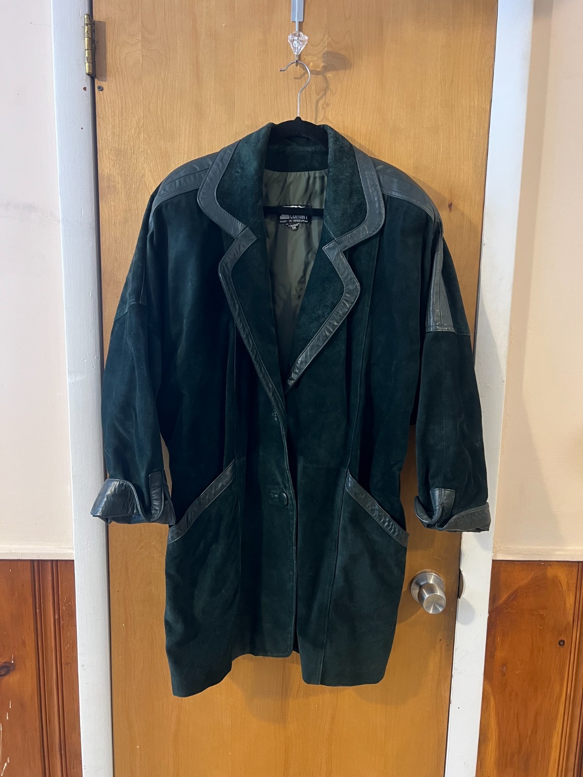 VTG 1980s Comint Womens Green Suede Leather Mid Length Trench Coat Jacket Medium