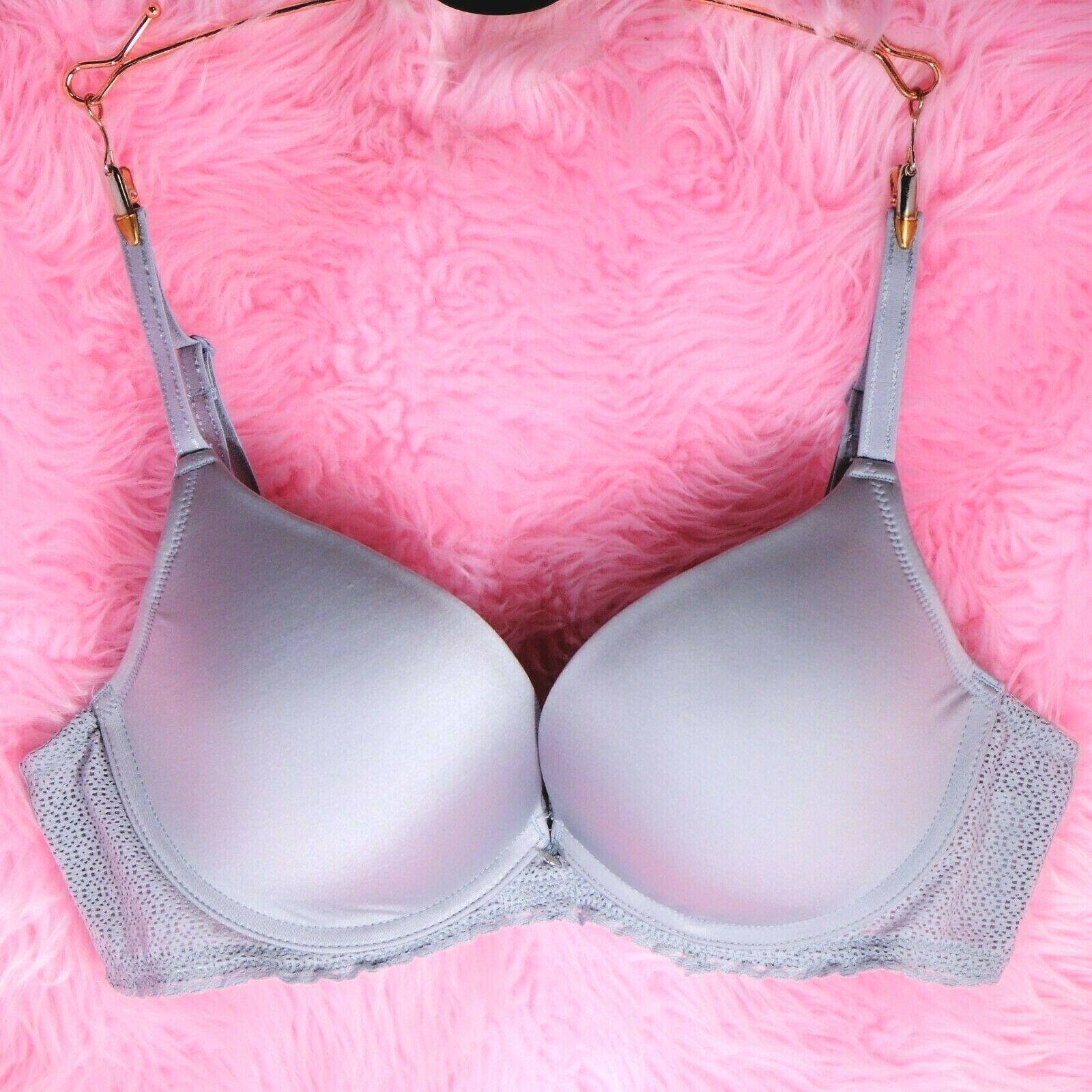 DESIGNER BRA Satin NYLON $75!! molded cup Underwire Plunge 22 sizes 4 Colors!