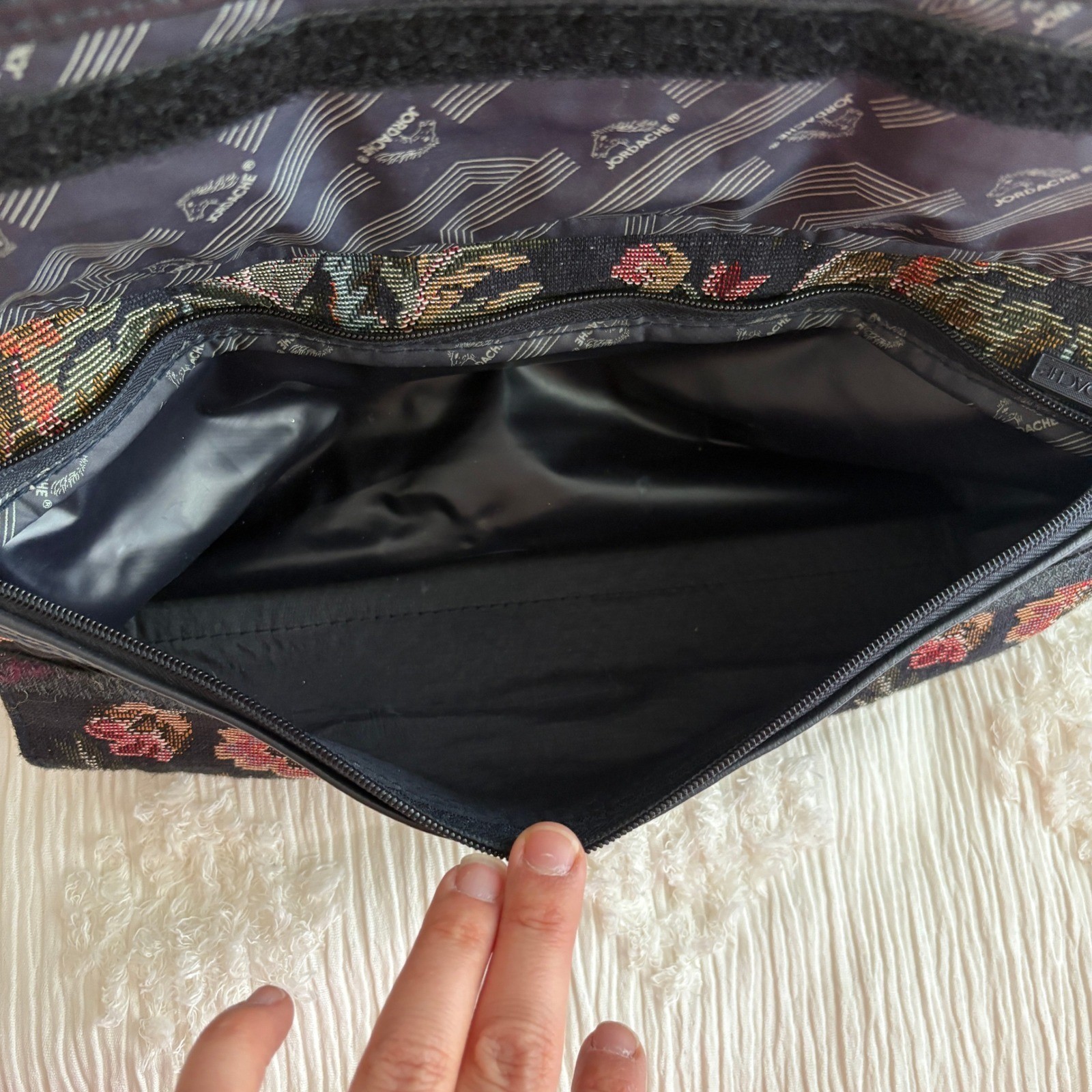 Jordache Floral Tapestry Weekender Bag Black Vtg Multi Travel Duffel Carry On