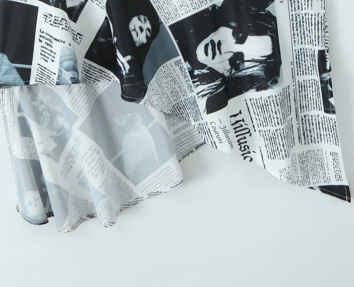 YENKYE New Women Newspaper Letter Print Irregular Hem Sling Dresses Fashion