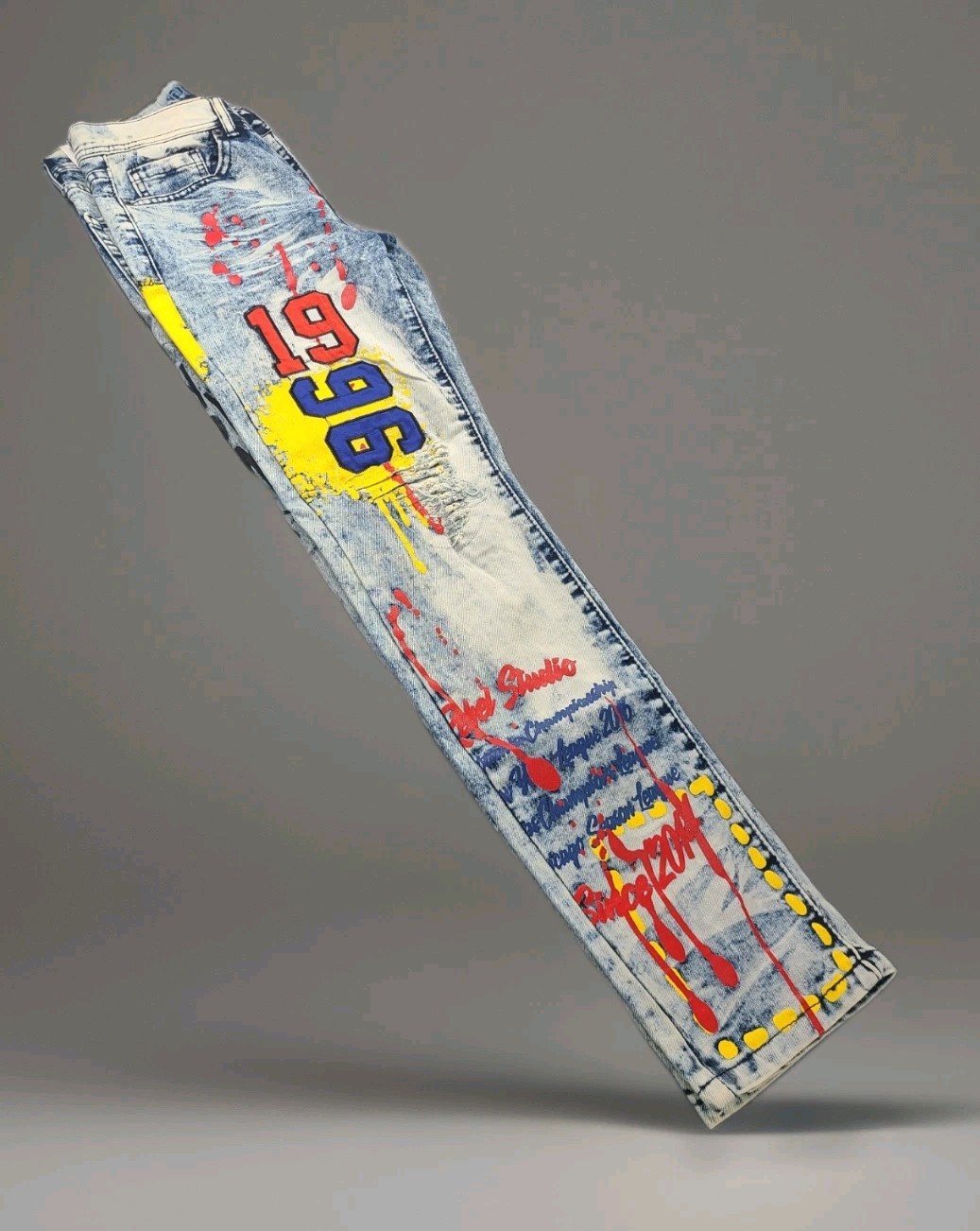 Rue 21 Premium Men’sBlue Design Patch Distressed Jeans Skinny Fit Jean 34×34 NWT