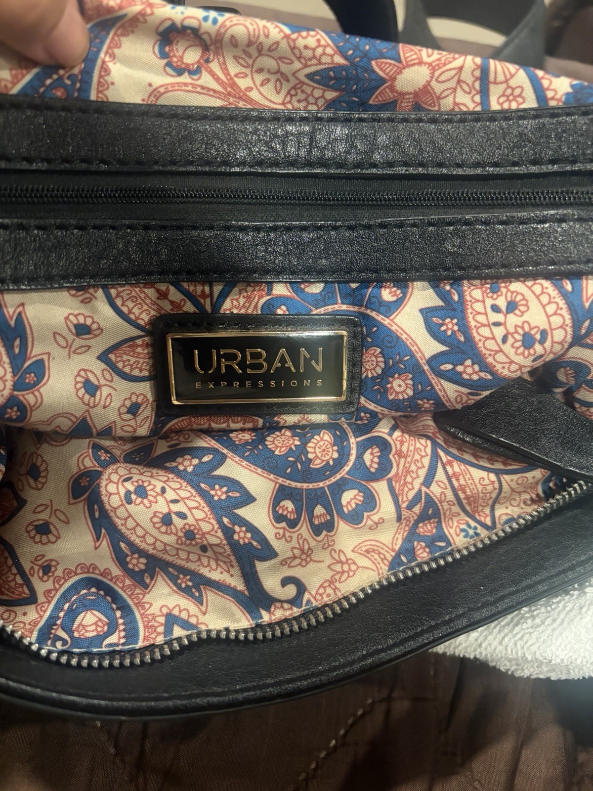 Urban Expression Black Vegan Leather Foldover Backpack Purse Bag Vintage