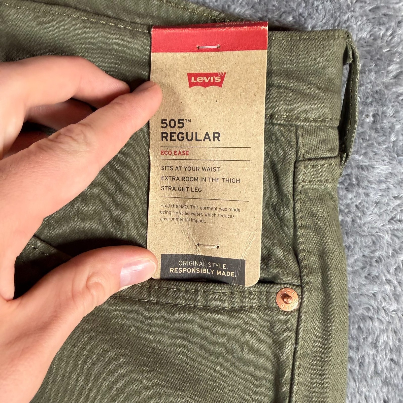 Levis 505 Jeans Mens 40×32 Green Regular Fit Stretch Denim NWT