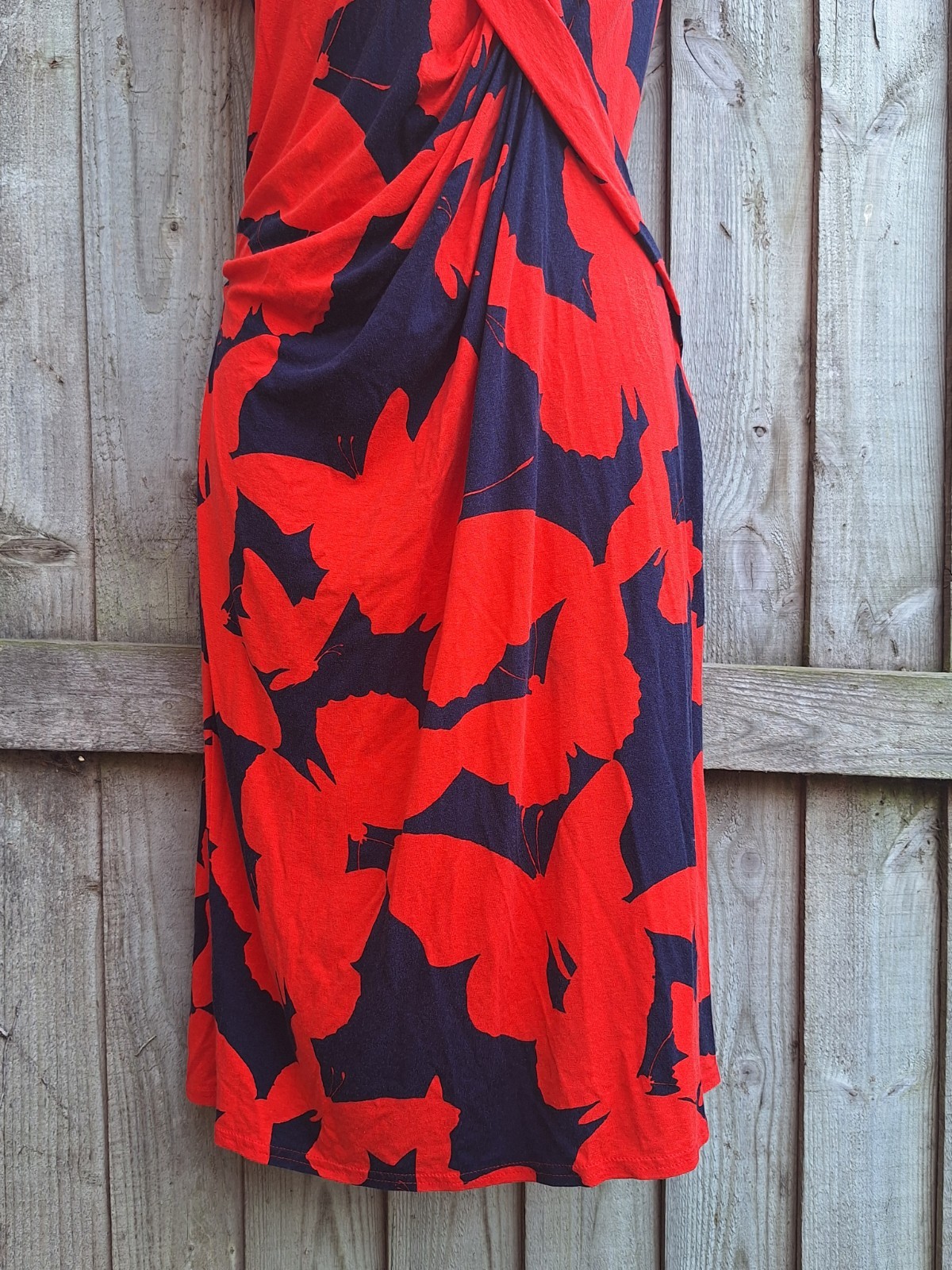 Phase Eight Ruched Red Navy Blue Summer Jersey Stretch Dress UK 16 EU 44 USA 12